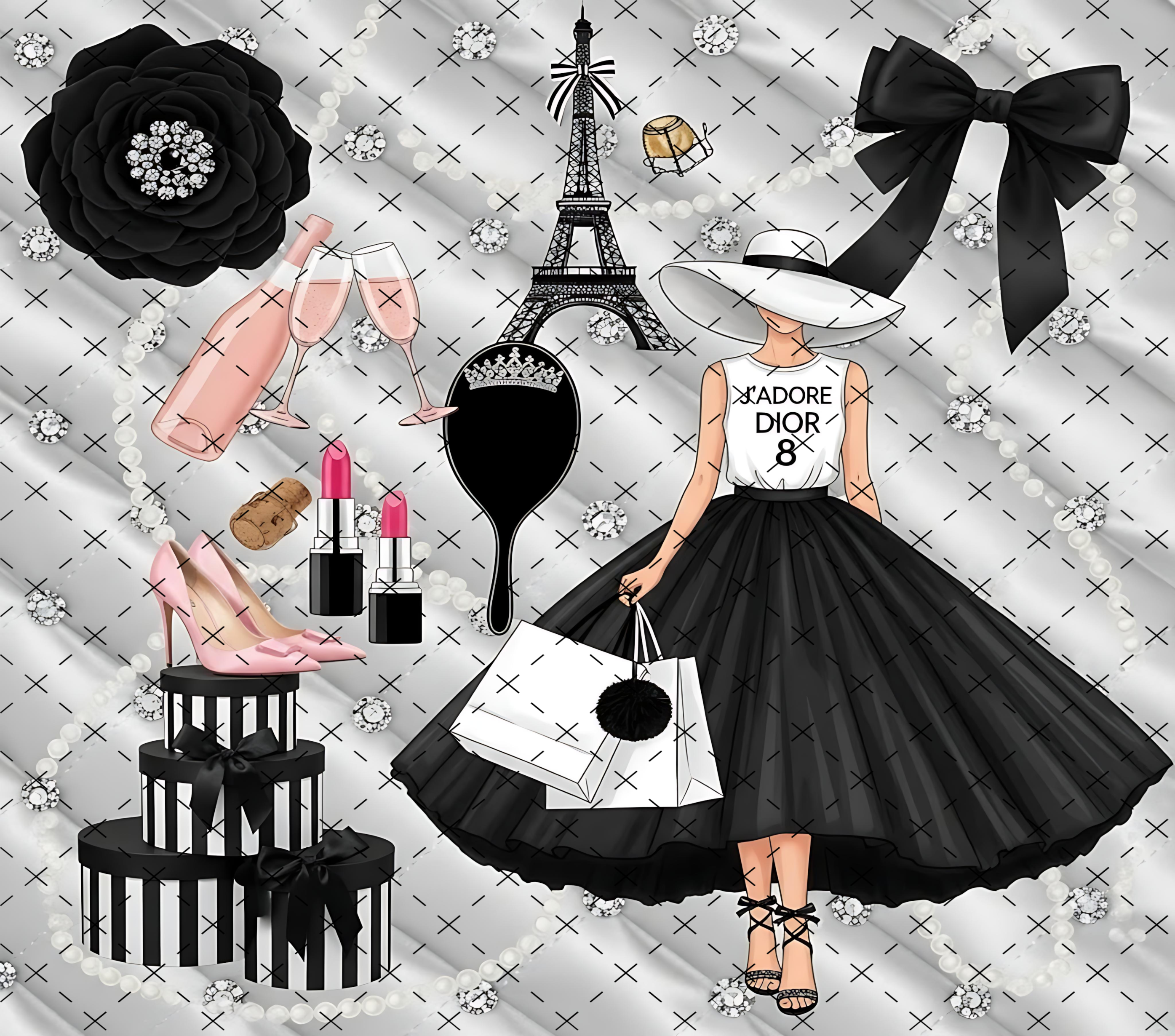 Luxury Fashion Girl Tumbler Wrap: Paris Chic Couture Design 20oz PNG Digital Download