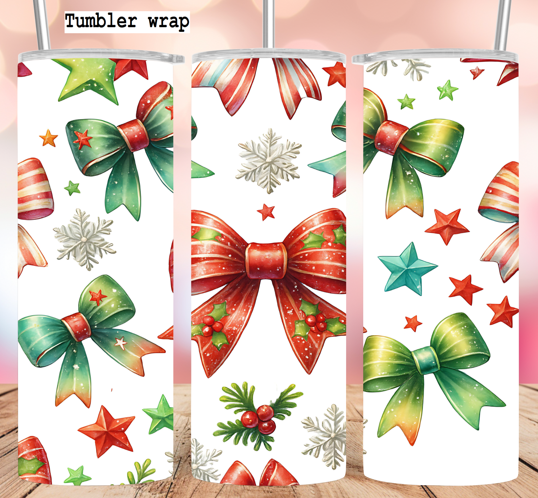 Coquette Christmas 20 oz Skinny Tumbler Sublimation Design, Christmas Tumbler Wrap, Christmas Bows Tumbler Wrap, Digital Download