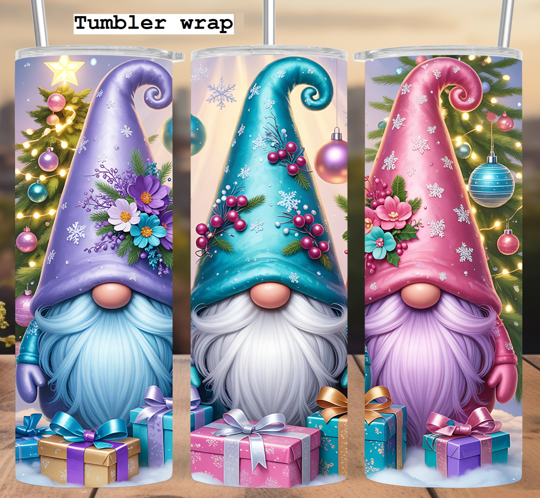 Christmas Gnomes Trio: Festive Winter Holiday Gifts tumbler wrap 20oz PNG