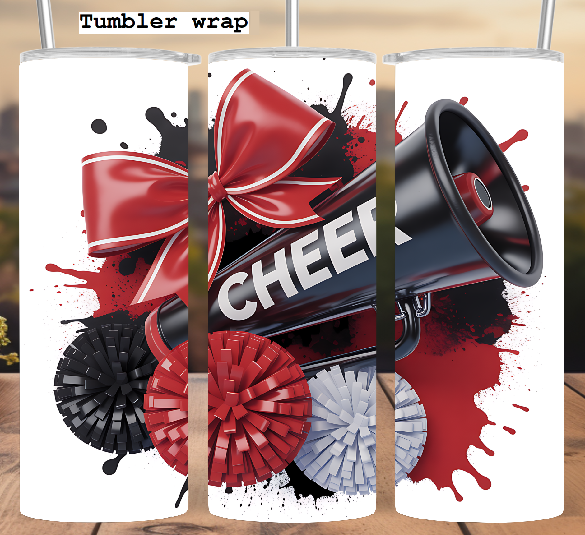 Red Black Cheer Megaphone: Bold Game Day Spirit Design tumbler wrap 20oz PNG