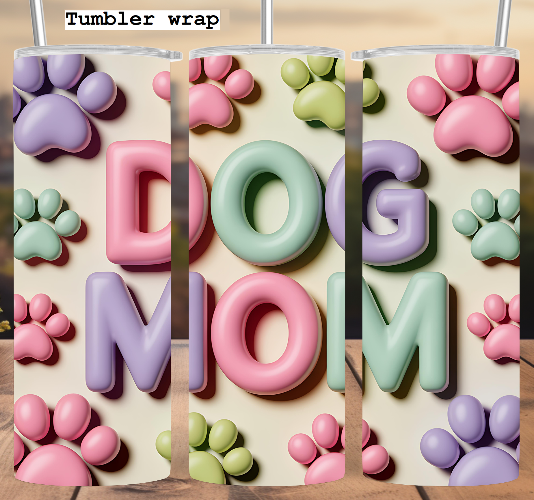 Dog Mom Pastel Paw Print tumbler wrap 20oz PNG