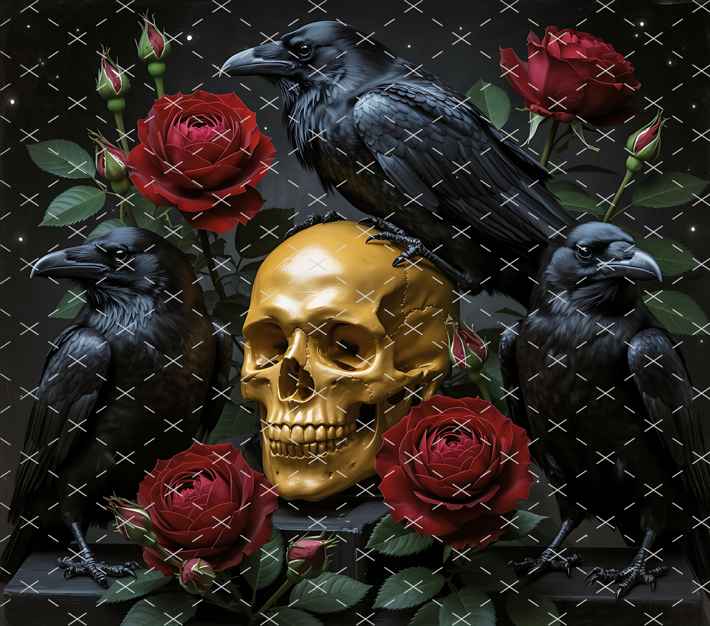 Raven Skull Roses Gothic Art tumbler wrap 20oz PNG  Description: