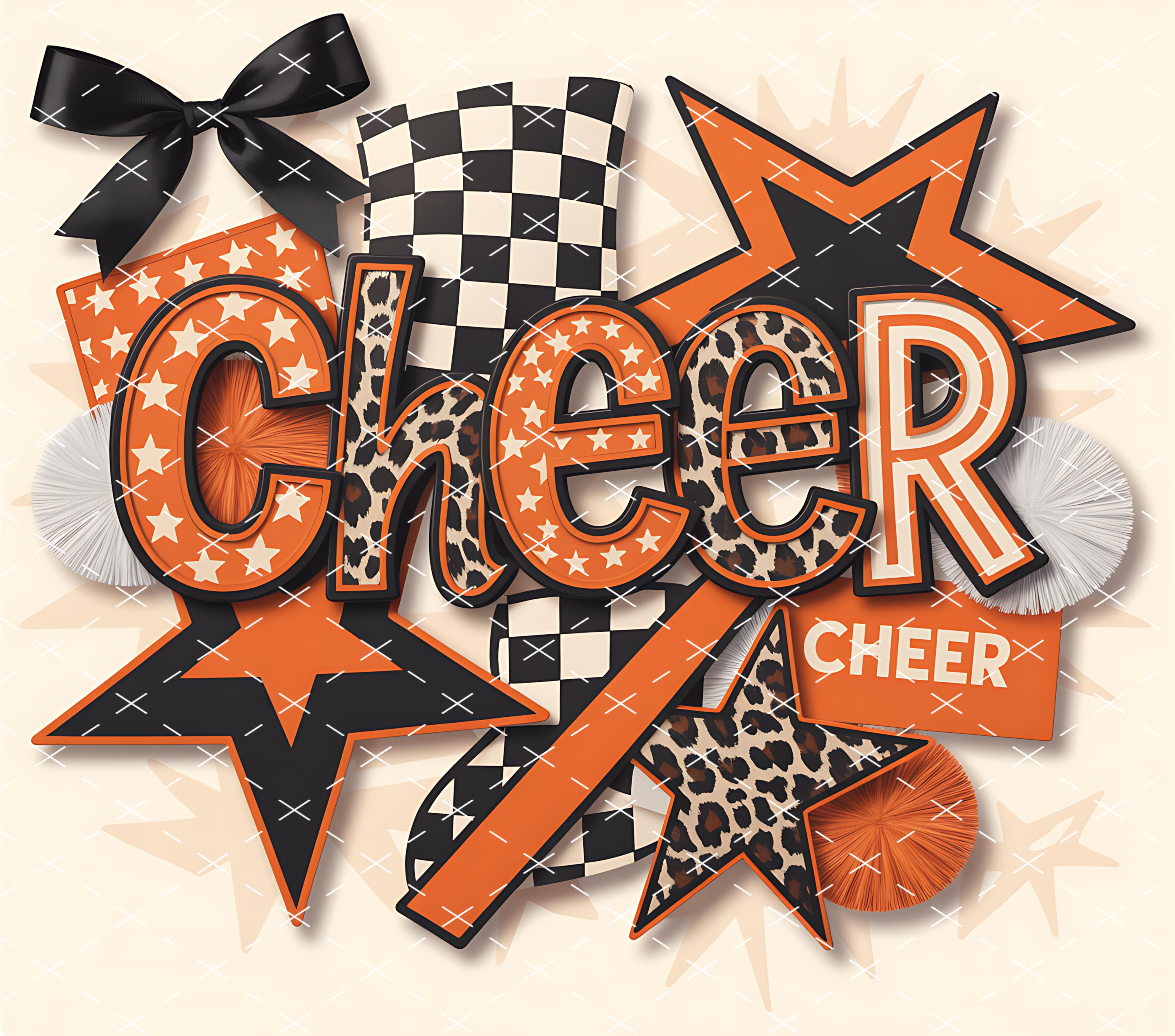 Orange Leopard Cheer Star: Bold School Spirit and Team Energy tumbler wrap 20oz PNG