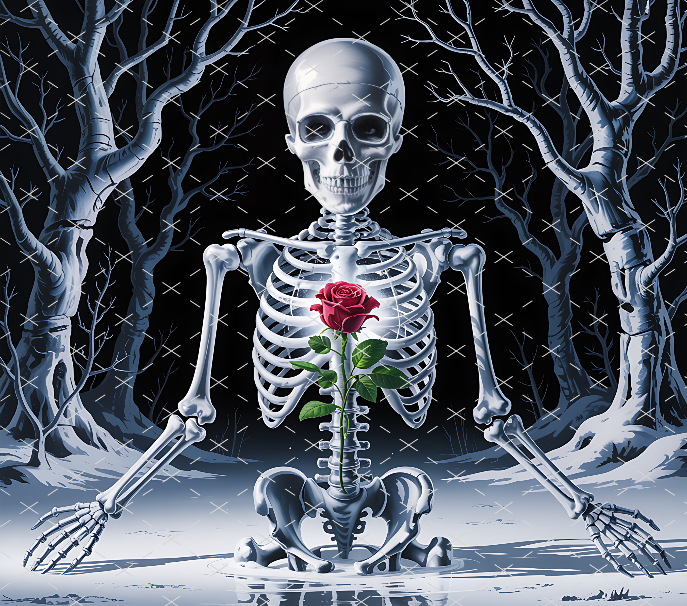 Skeleton Rose Forest Night tumbler wrap 20oz PNG
