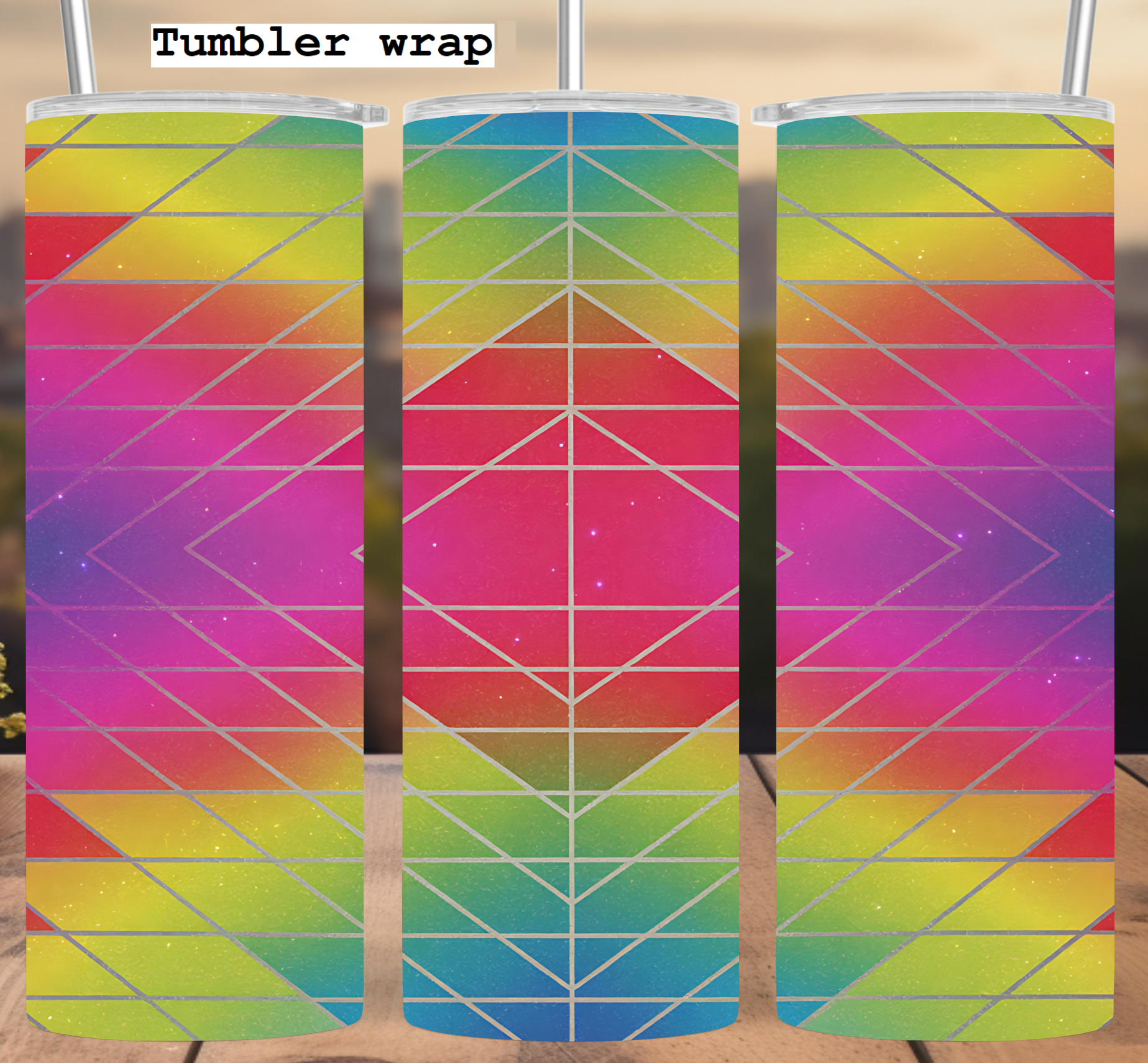 Geometric Rainbow Prism Aesthetic tumbler wrap 20oz PNG