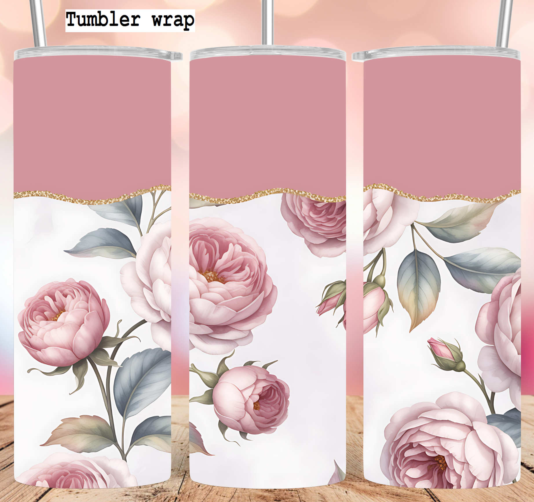 Elegant Pink Peony Floral Design tumbler wrap 20oz PNG