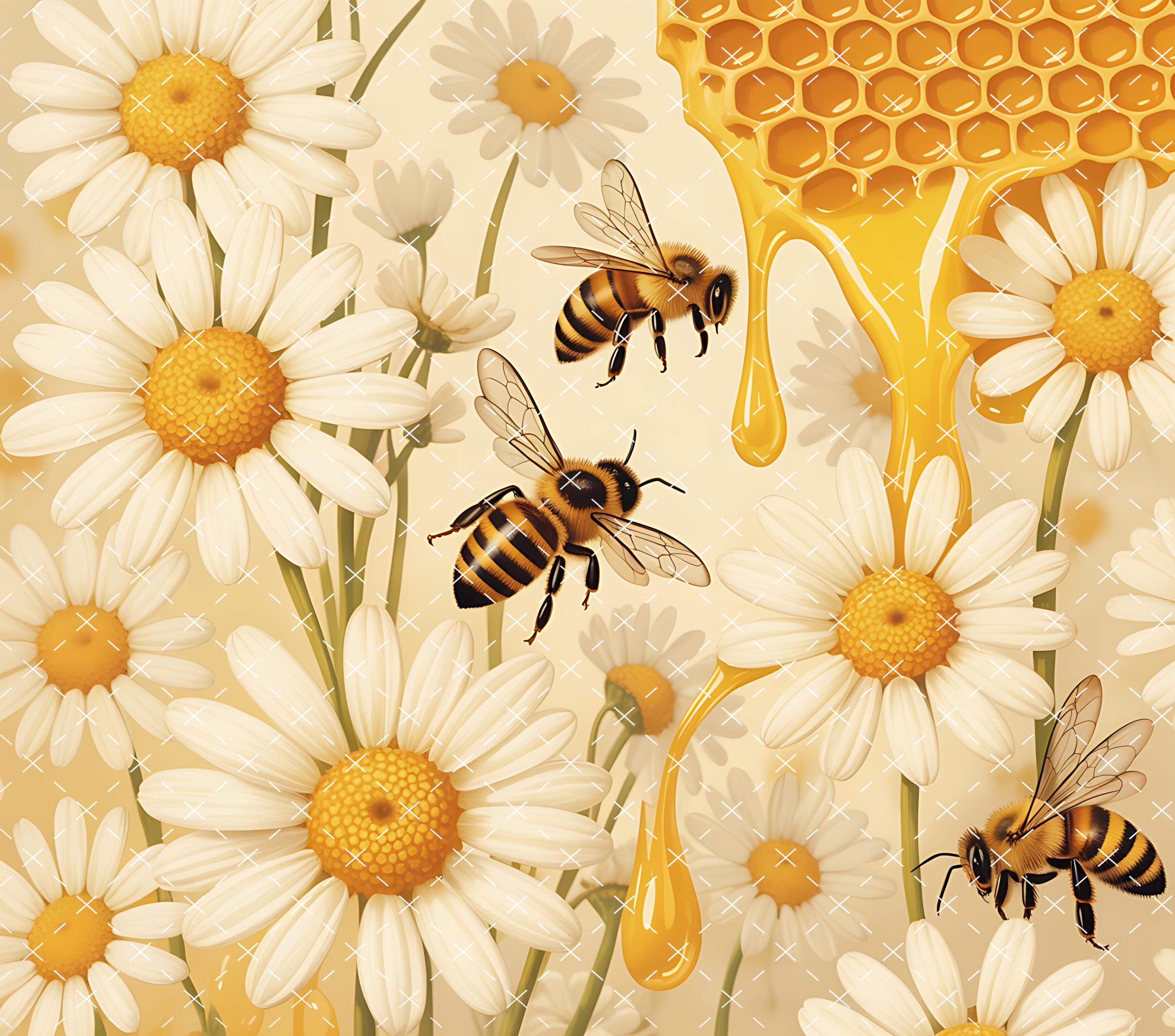 Bee Floral Tumbler Wrap: Honeycomb Daisy Design 20oz PNG (Digital Download)