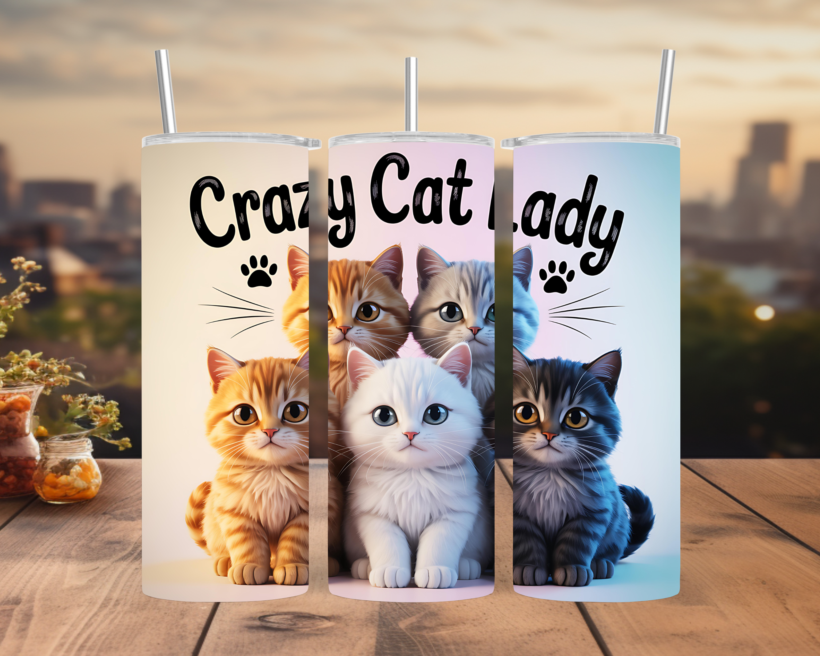 Crazy Cat Lady Tumbler Wrap: Adorable Cute Kittens Cartoon Design 20oz PNG (Digital Download)