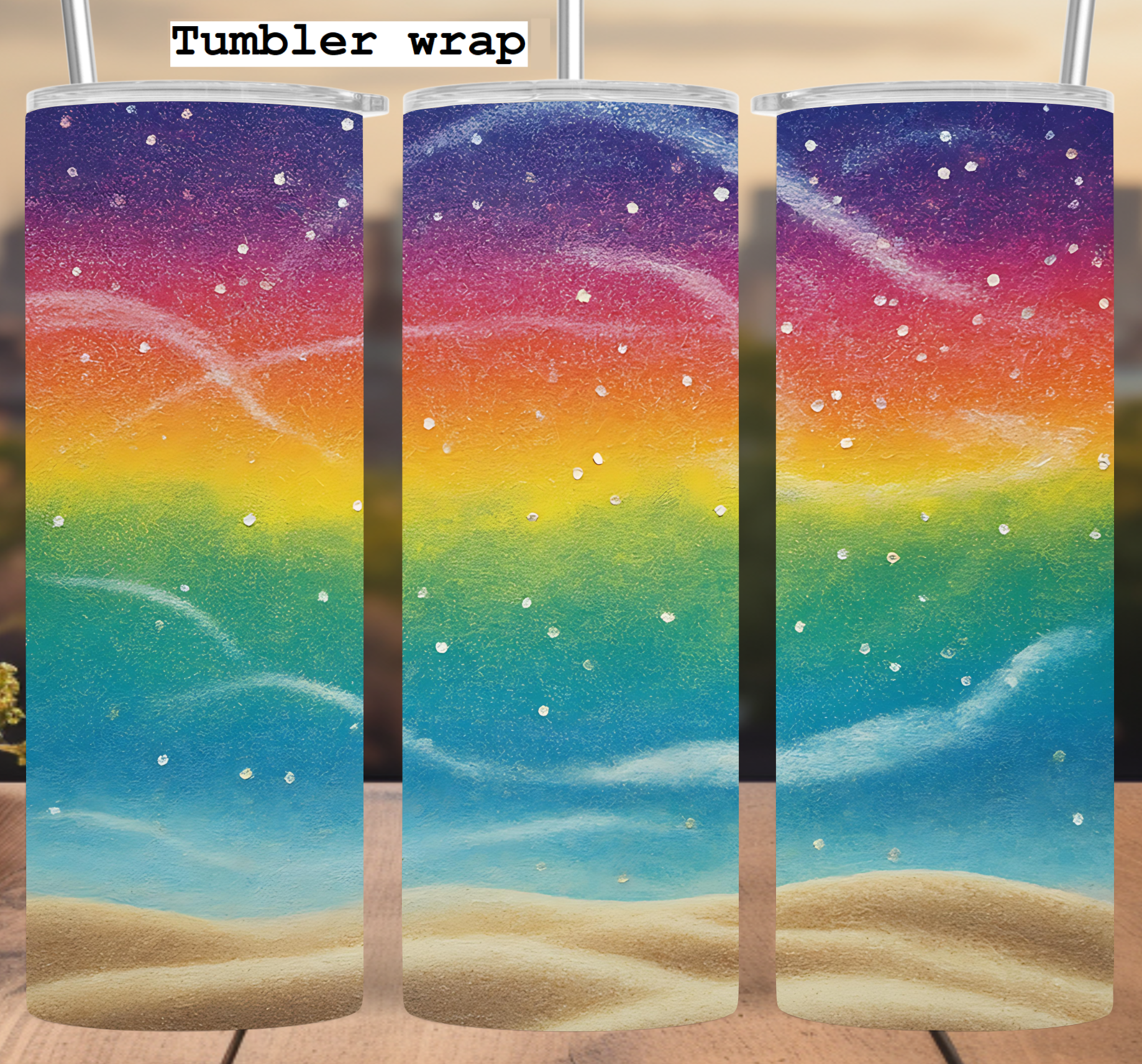 Rainbow Desert Night Sky Aesthetic tumbler wrap 20oz PNG
