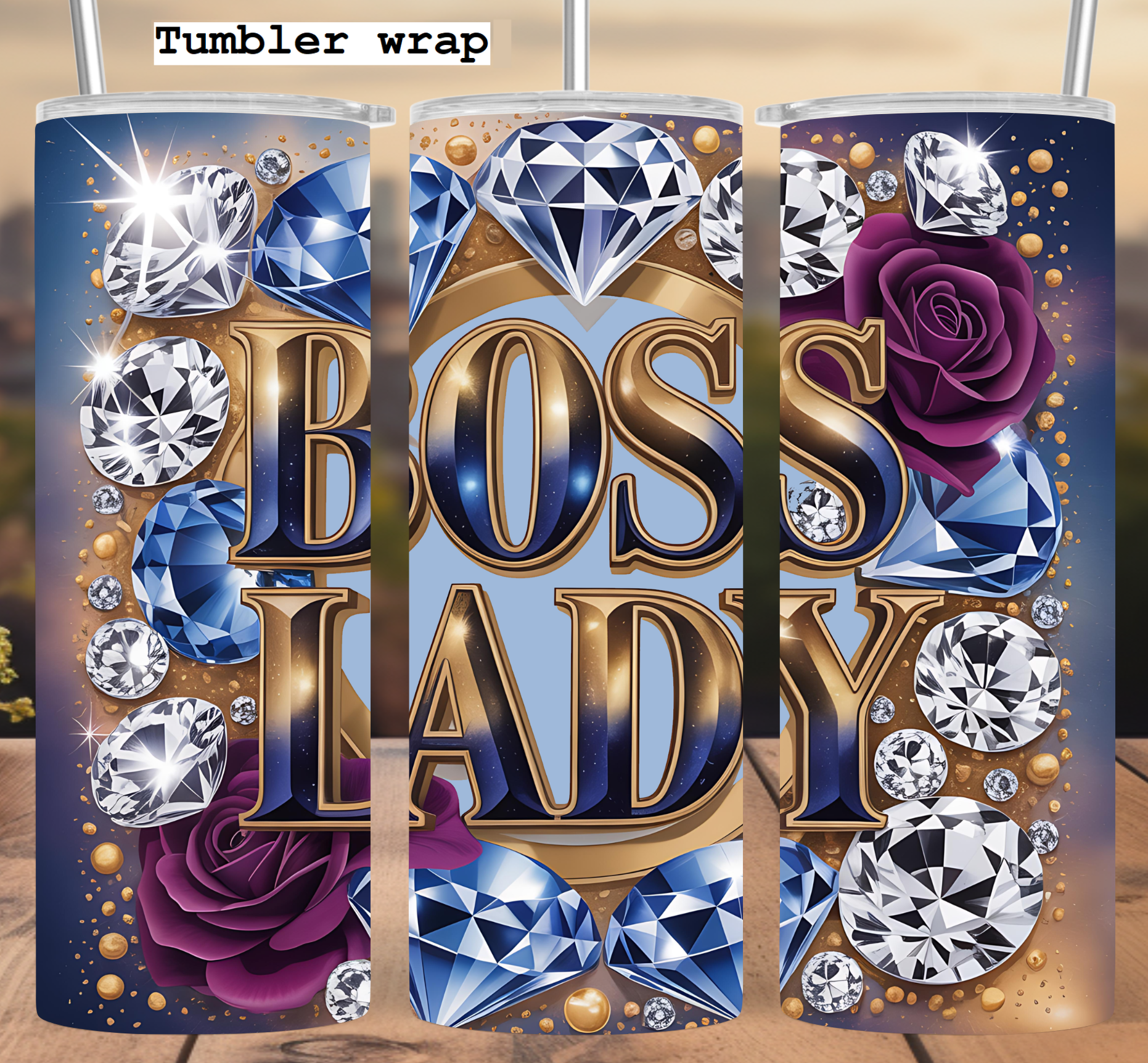 Boss Lady Diamond Glam: Sparkling Luxury Purple Rose and Crystal Aesthetic tumbler wrap 20oz PNG