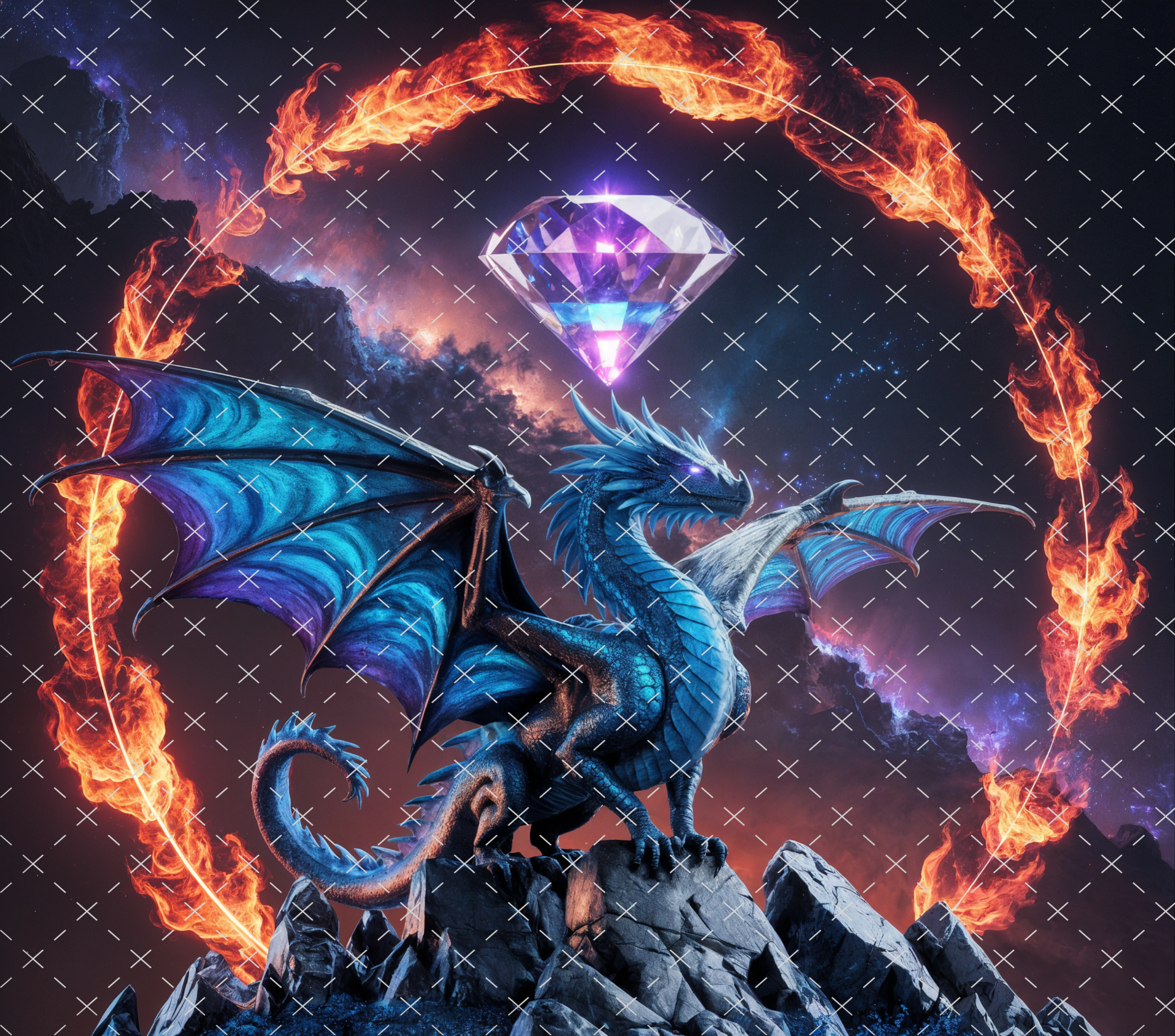 Blue Crystal Dragon Tumbler Wrap 20oz PNG