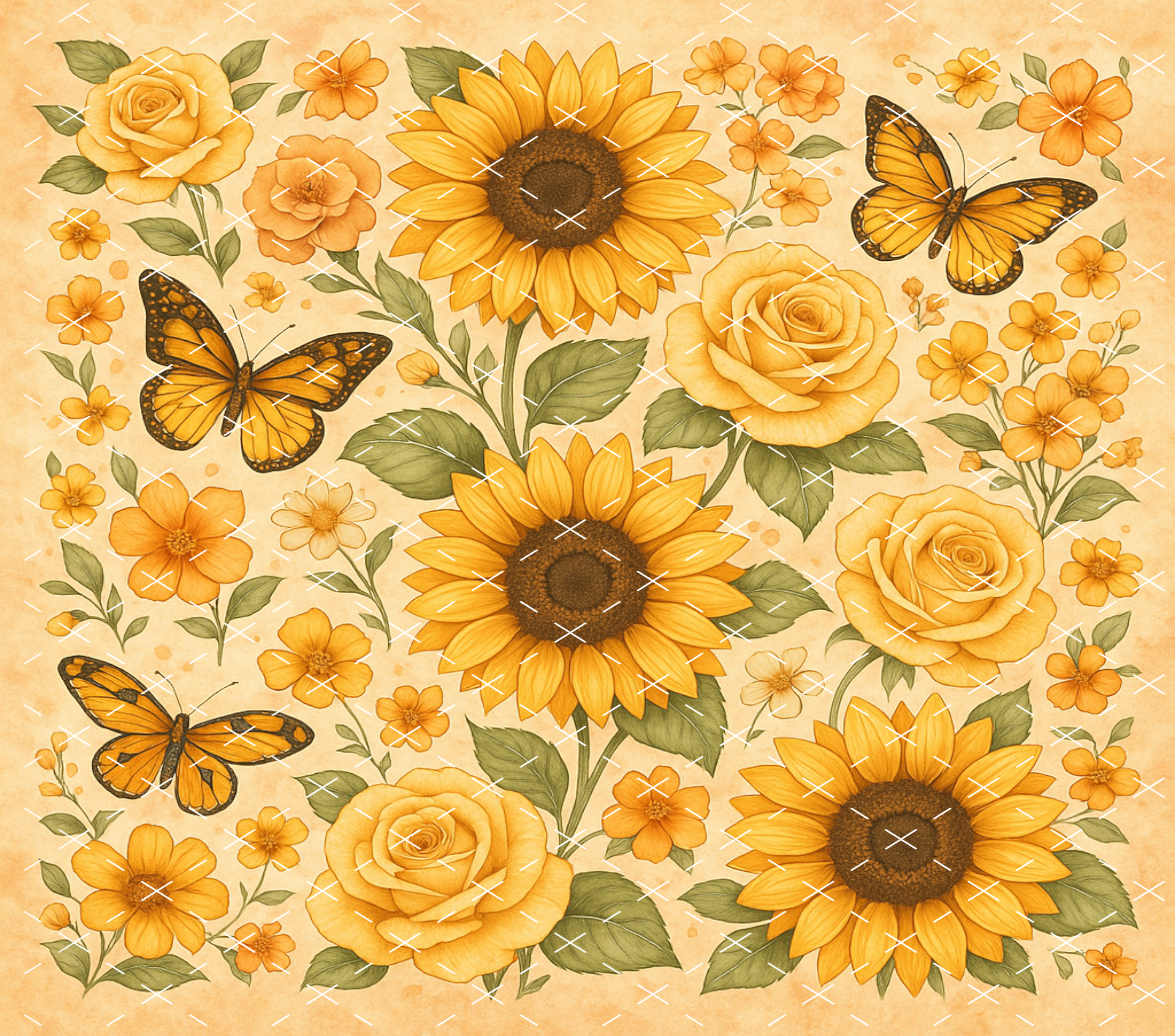Sunflower Butterfly Floral: Vintage Golden Bloom Aesthetic tumbler wrap 20oz PNG