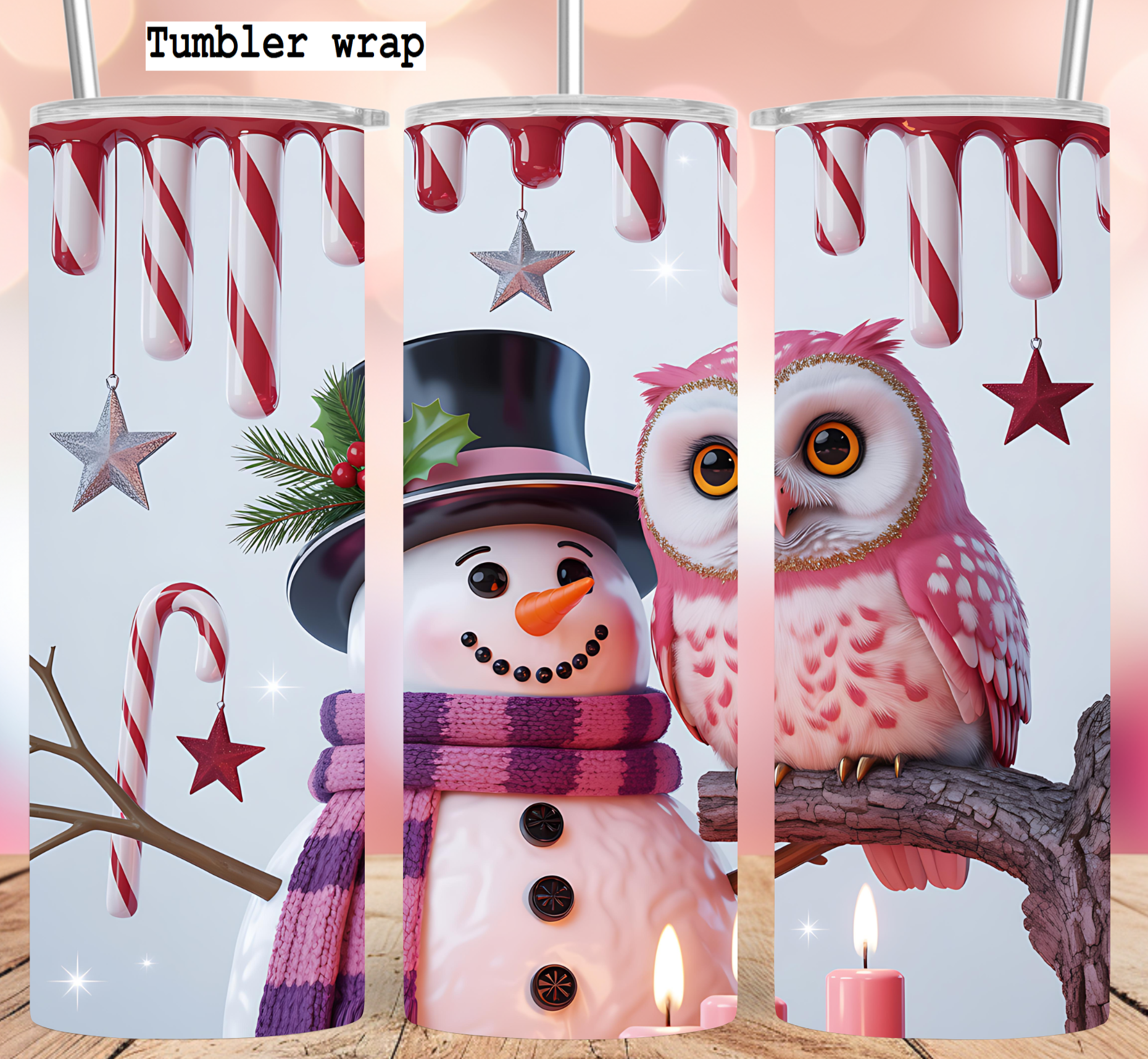 Christmas Owl Tumbler Wrap 20oz PNG