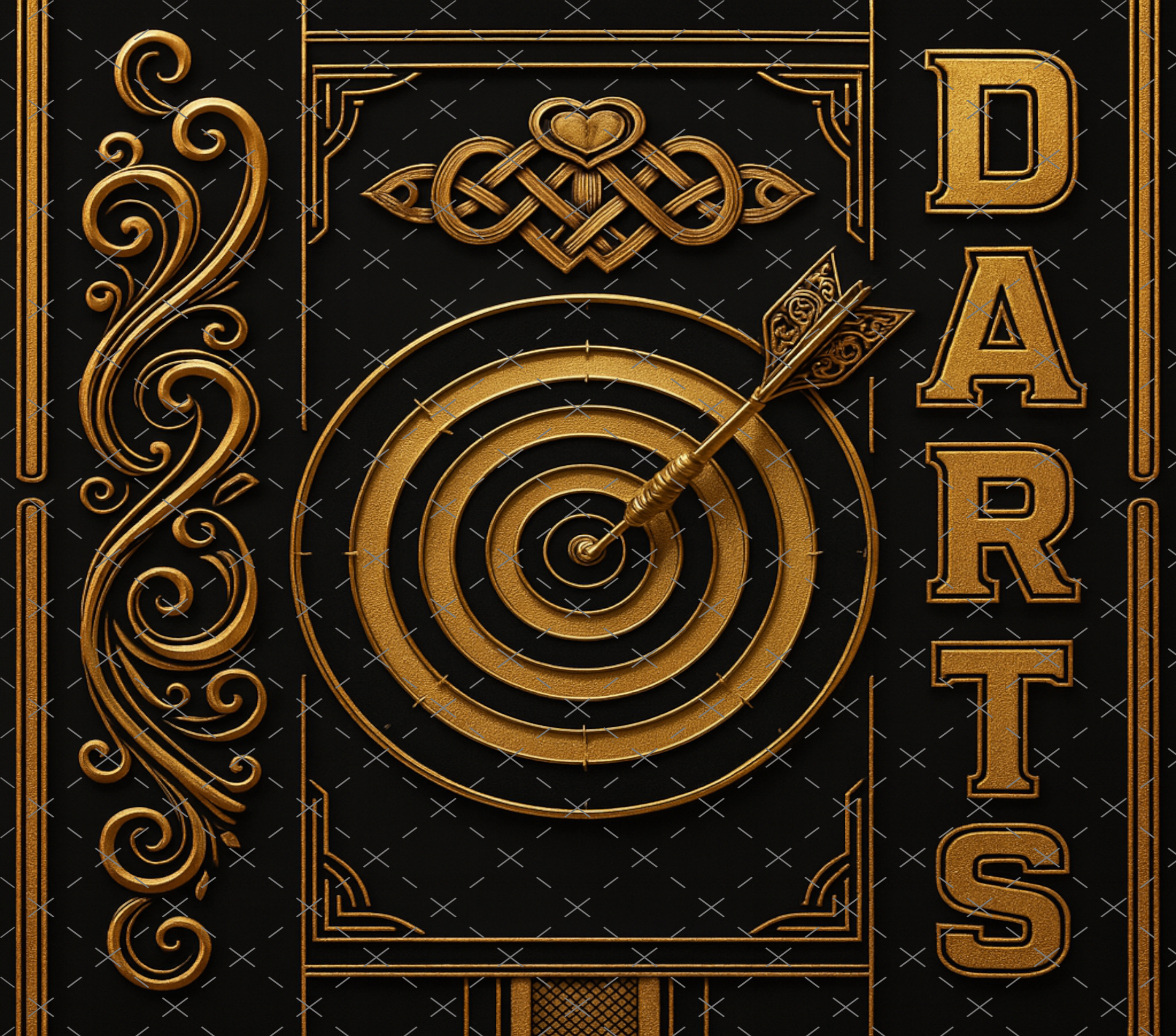 Gold Darts Design: Elegant Black and Gold Target Art tumbler wrap 20oz PNG