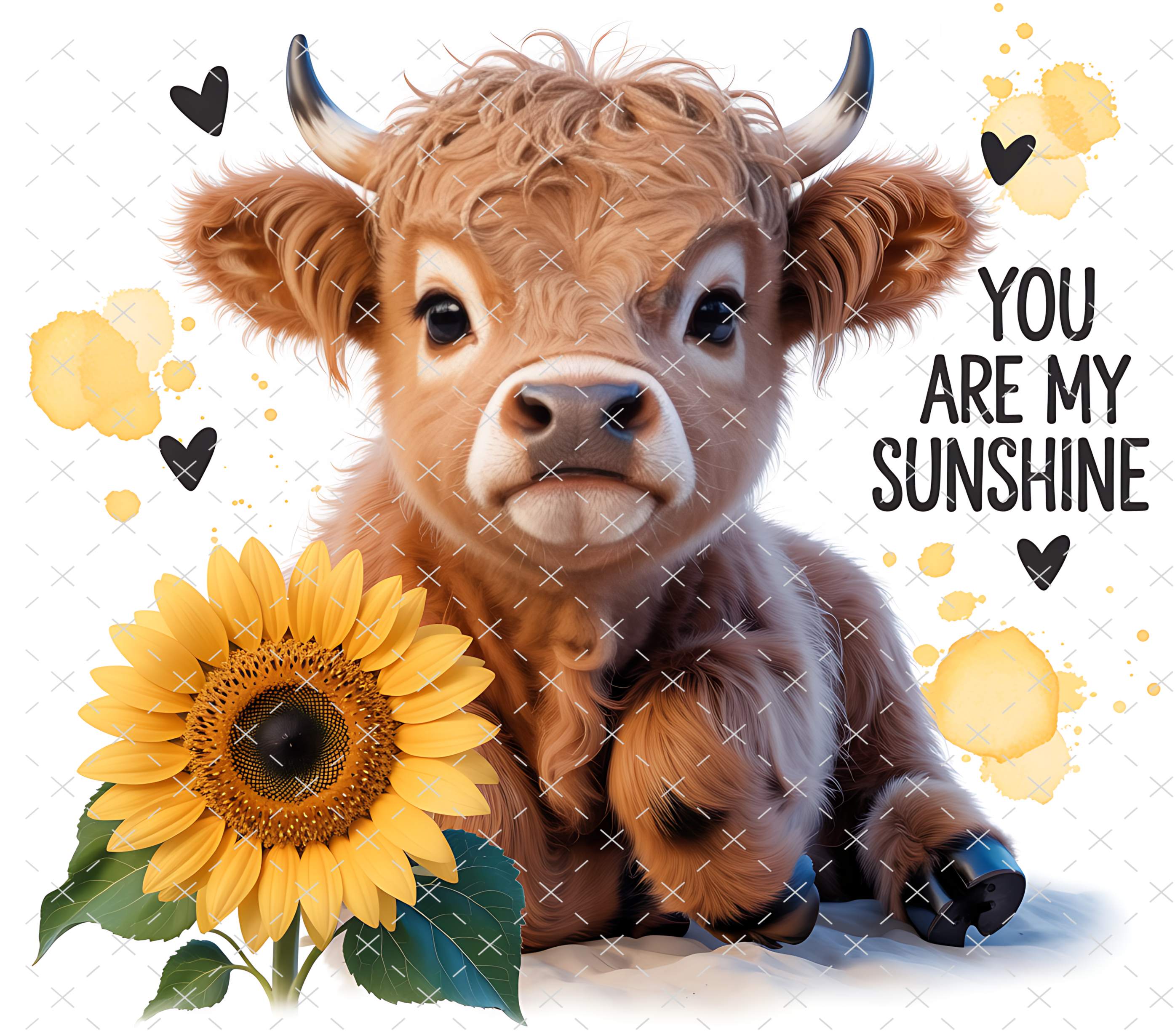 Highland Cow Sunflower You Are My Sunshine tumbler wrap 20oz PNG