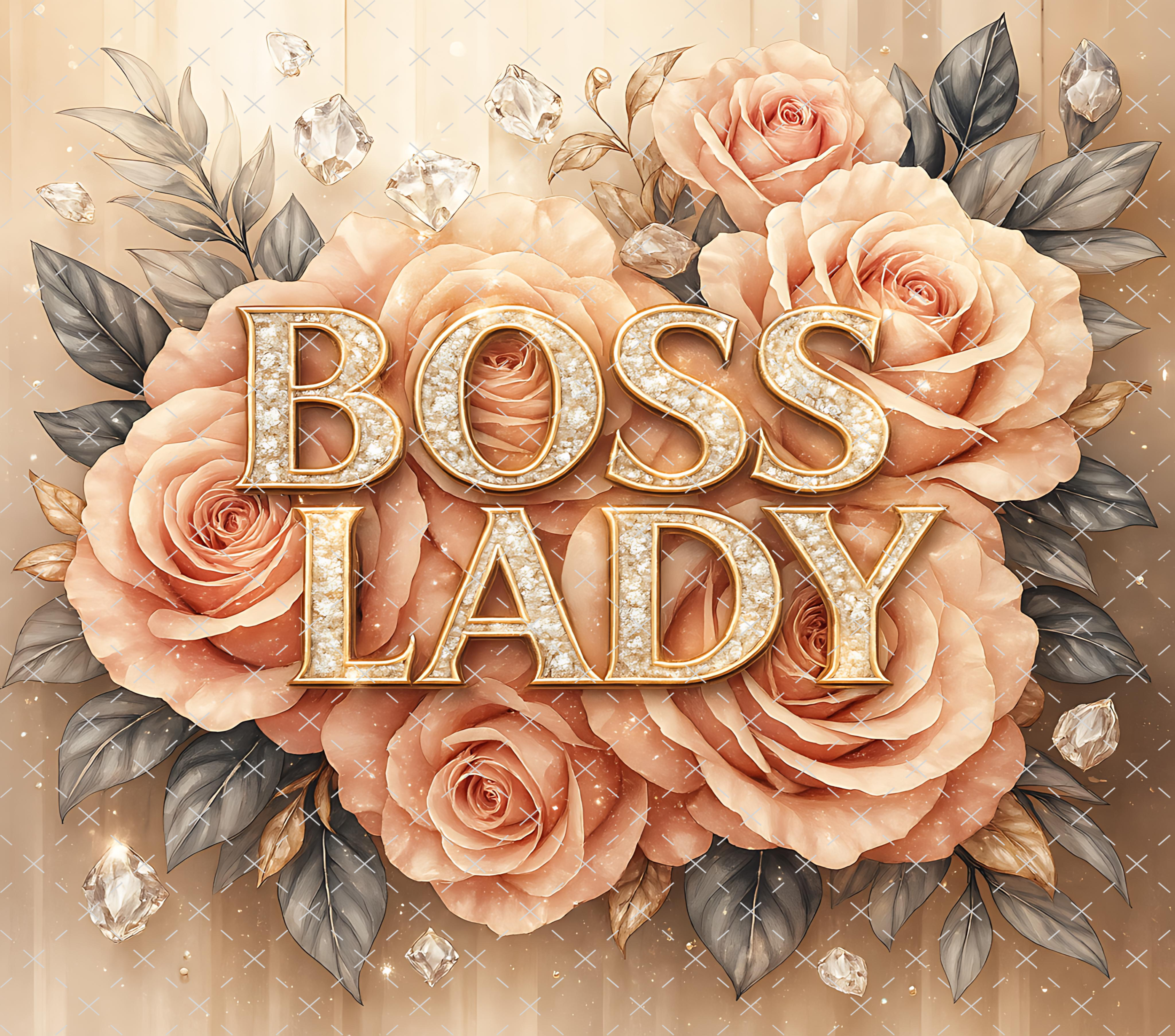 Boss Lady Tumbler Wrap: Rose Gold Floral Diamond Design 20oz PNG (Digital Download)