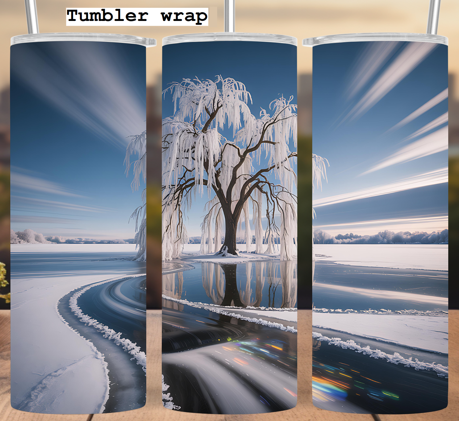 Frozen Willow Reflection Winter tumbler wrap 20oz PNG
