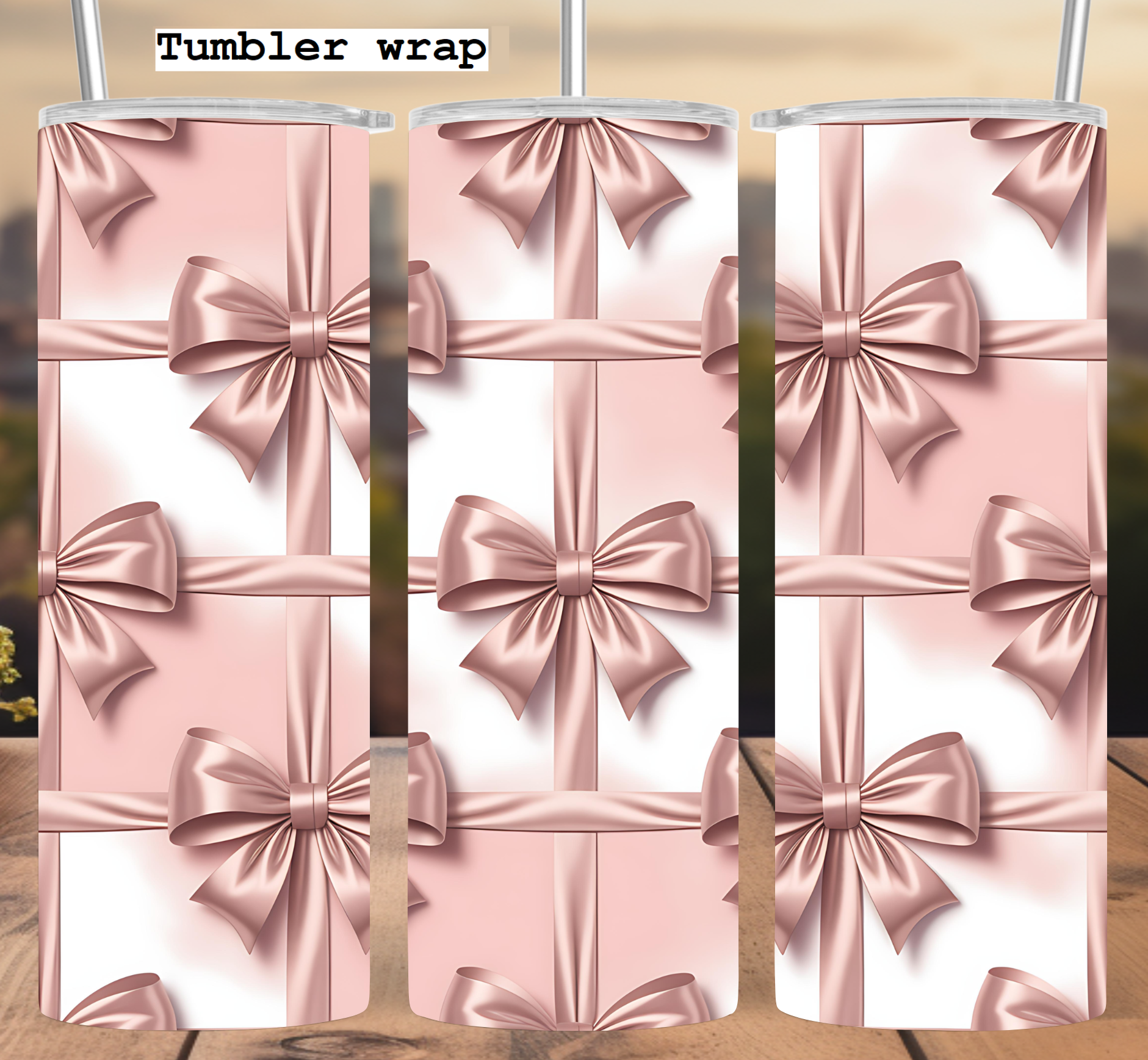 Pink Satin Bow Tumbler Wrap: Elegant Gift Ribbon Pattern Design tumbler wrap 20oz PNG
