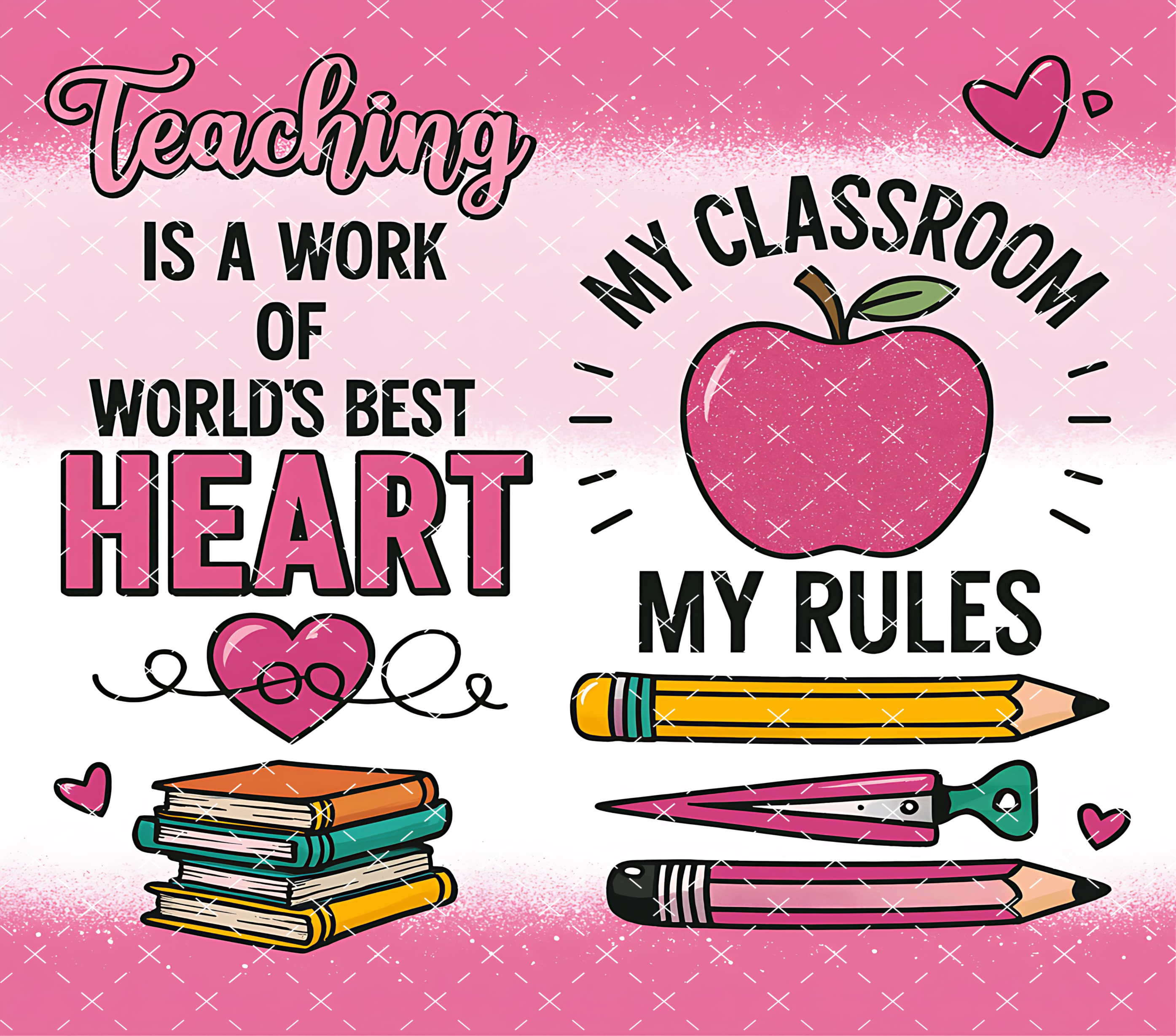 Teacher Tumbler Wrap: Classroom Apple Heart Design 20oz PNG Digital Download