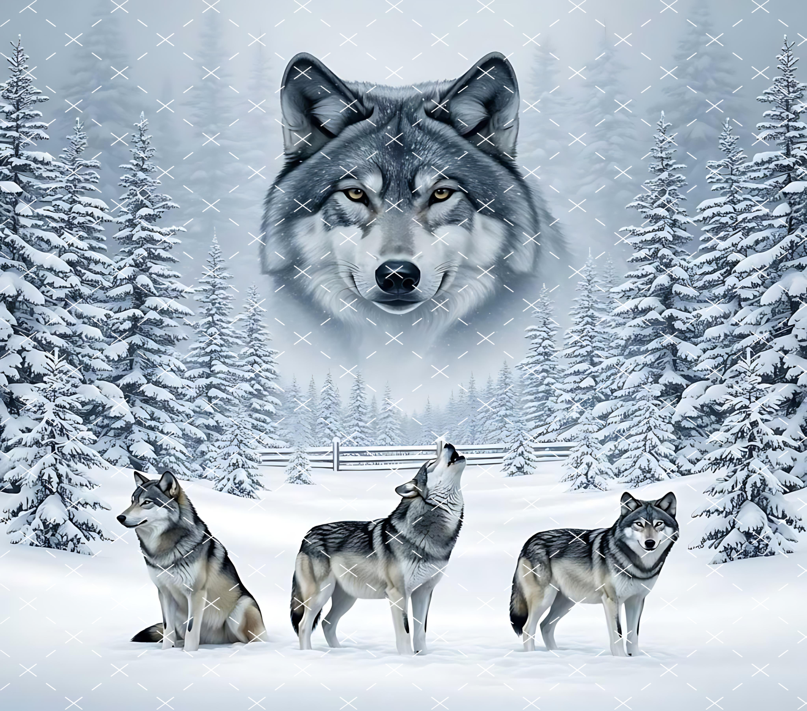 Winter Wolf Pack Tumbler Wrap: Snow Forest Wilderness Design tumbler wrap 20oz PNG