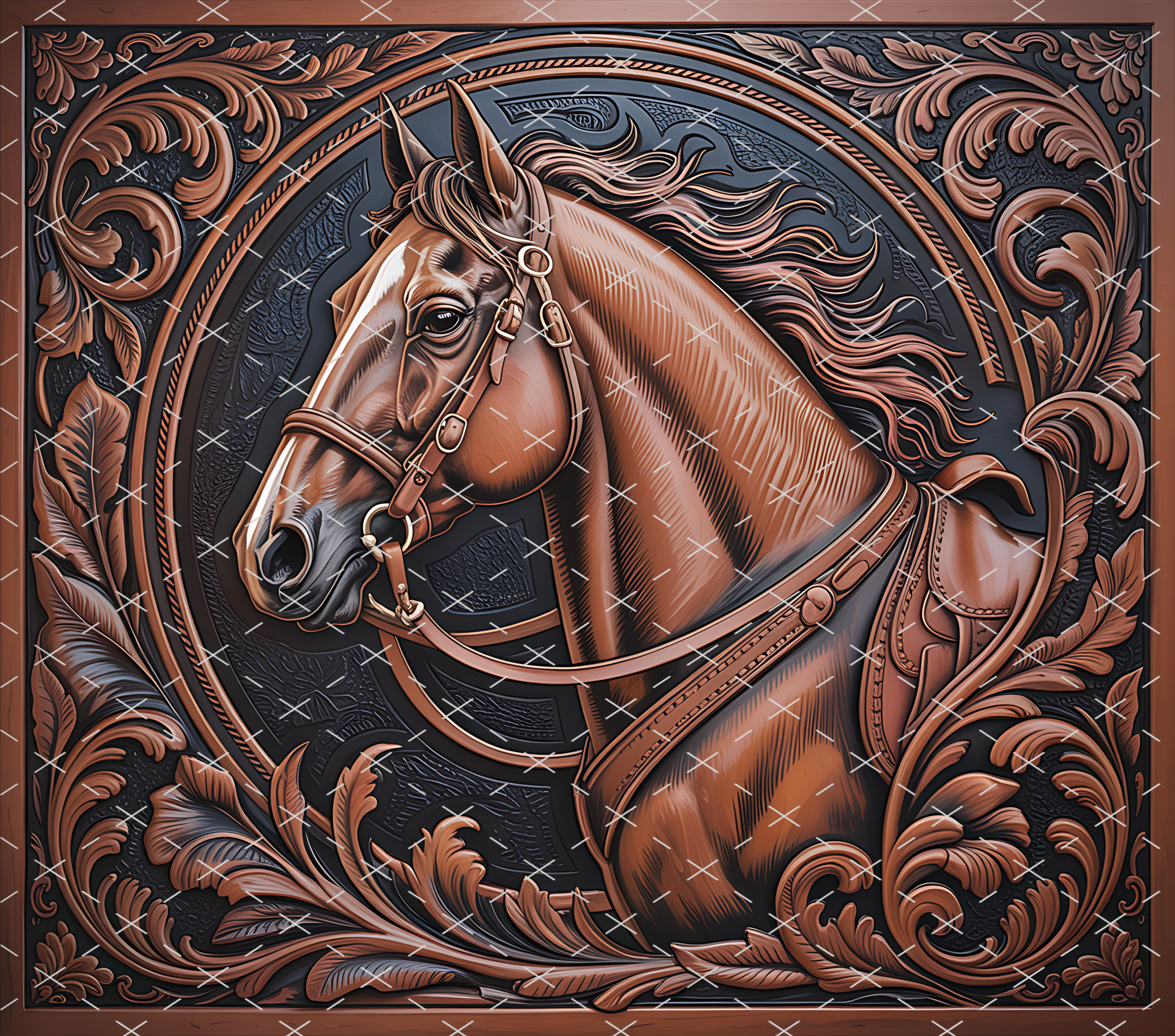 Horse Carved Floral Design tumbler wrap 20oz PNG