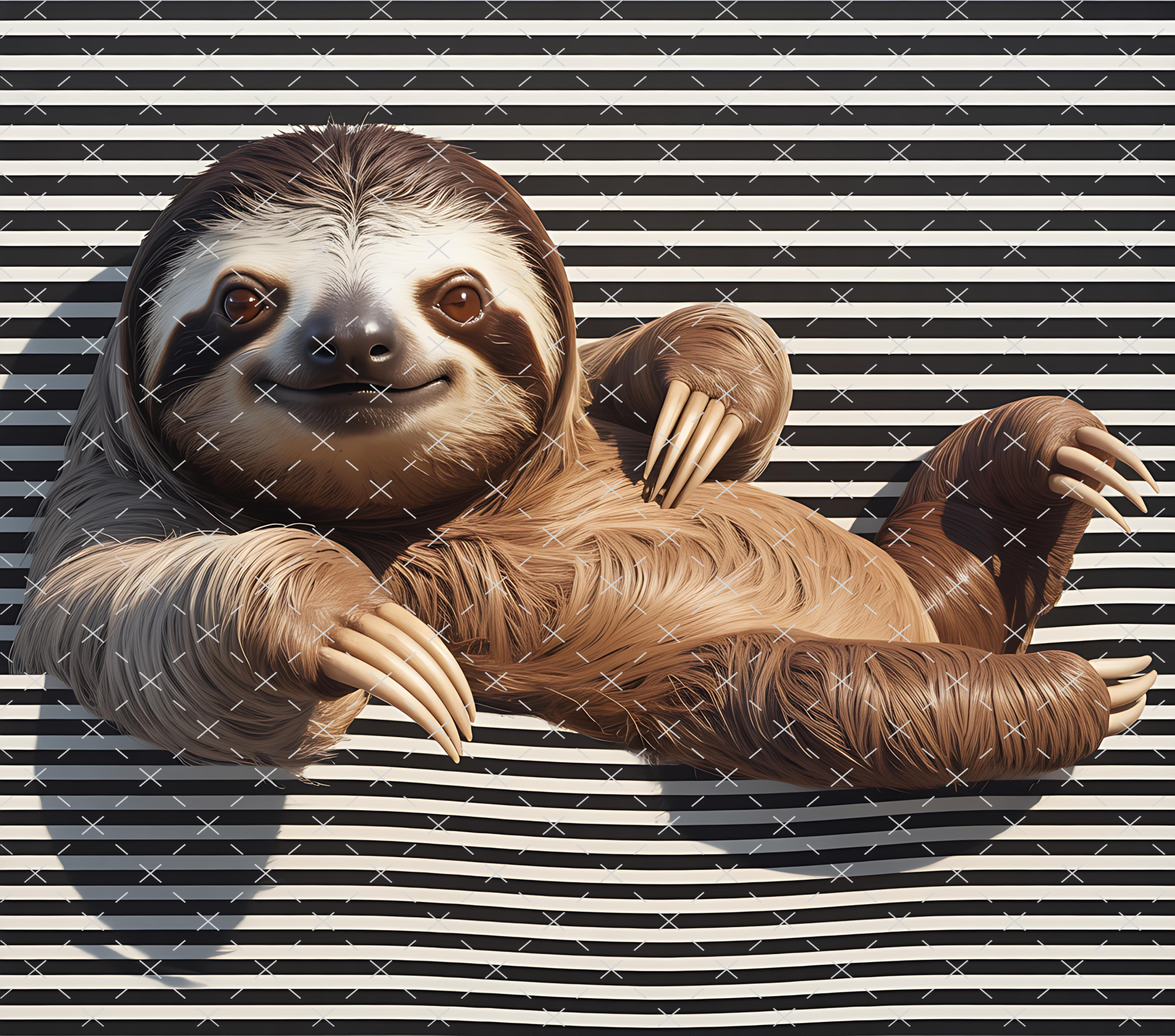 Sloth Tumbler Wrap: Relaxing Striped Background 20oz PNG Digital Download