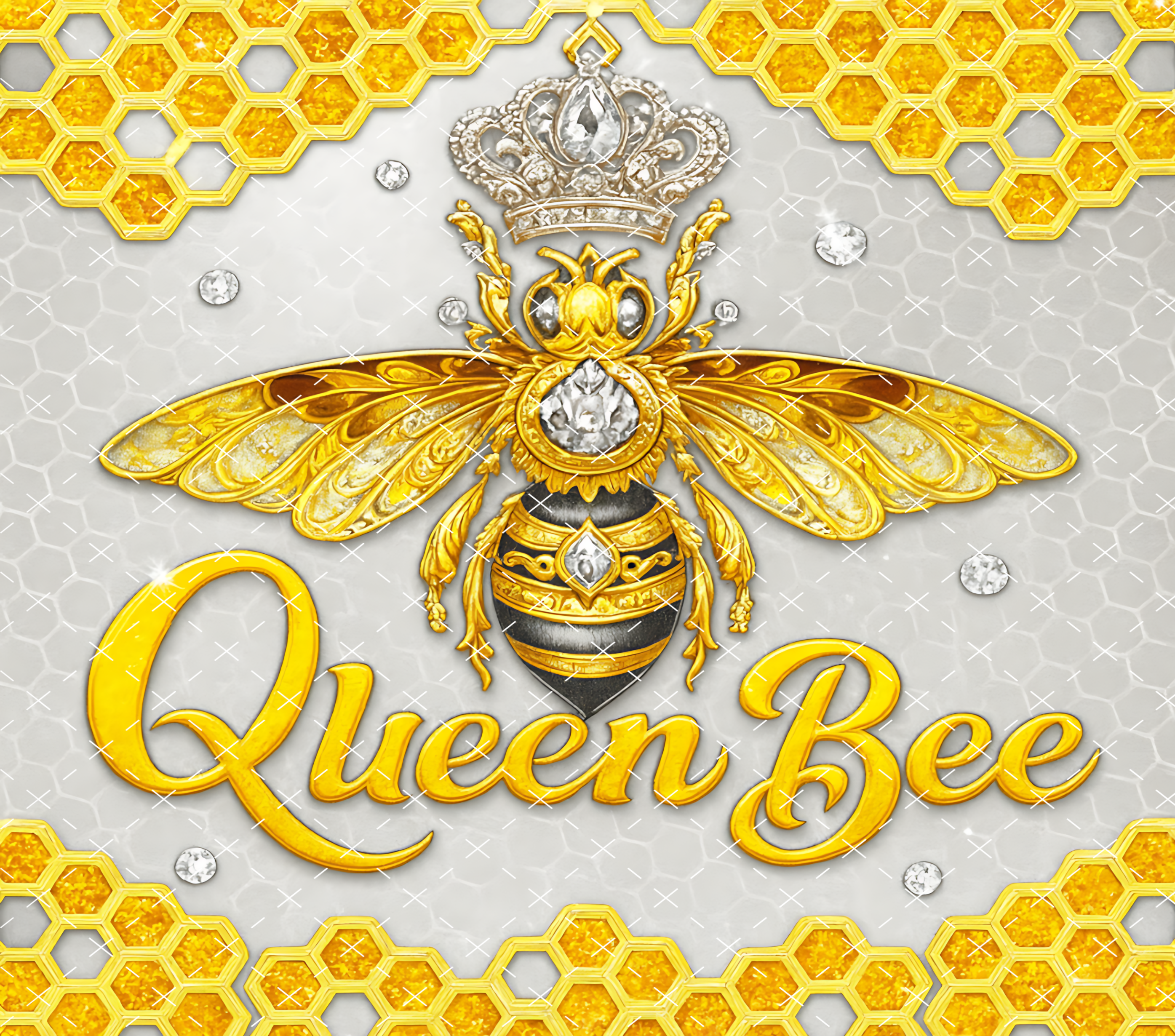 Queen Bee Gold Crown Honeycomb Design tumbler wrap 20oz PNG