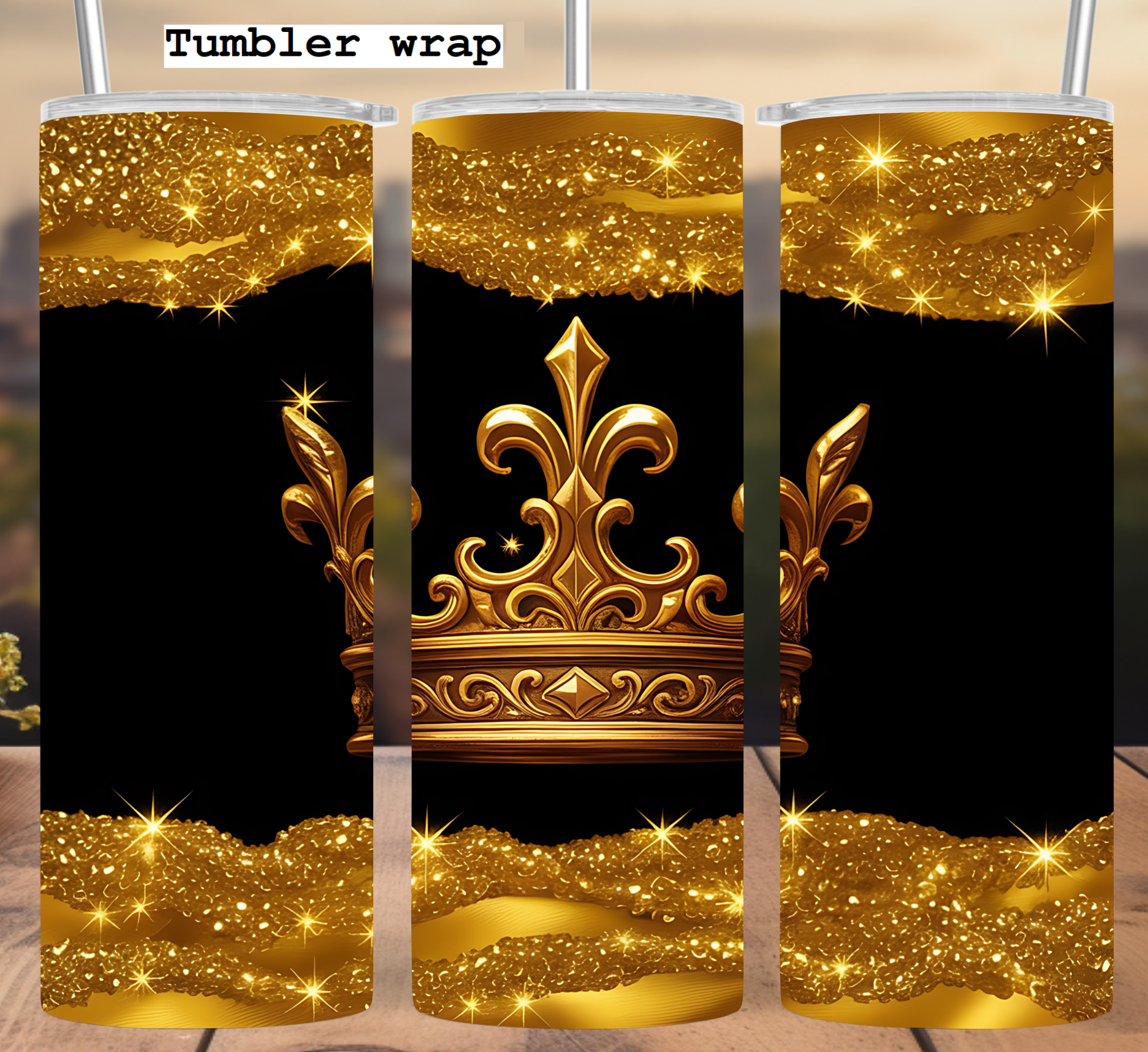 Royal Gold Crown: Luxury Glitter Elegance Design tumbler wrap 20oz PNG
