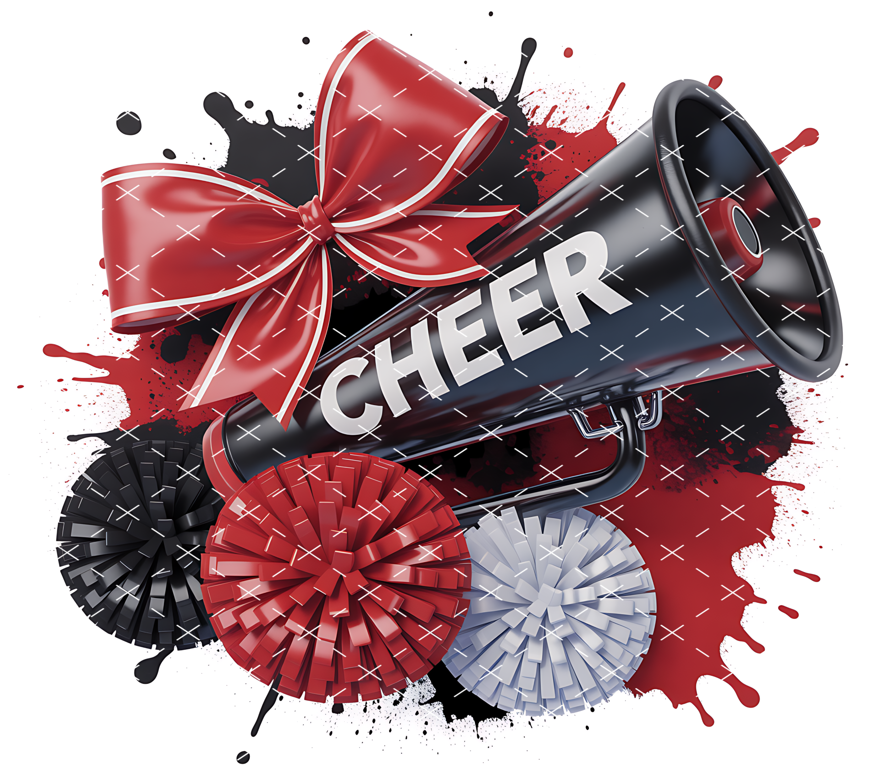 Red Black Cheer Megaphone: Bold Game Day Spirit Design tumbler wrap 20oz PNG