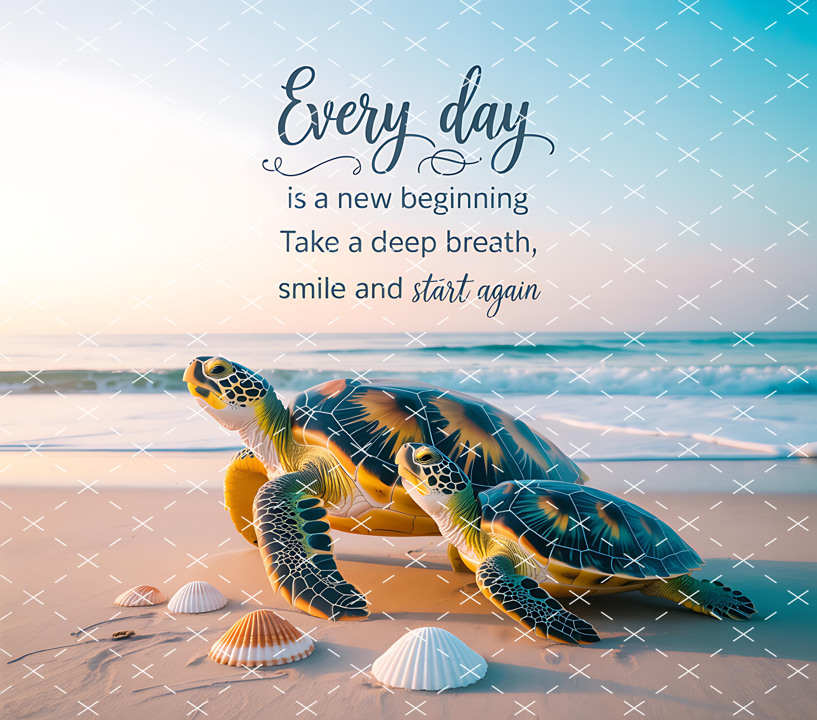 Sea Turtle Beach Sunrise Inspirational Quote Design tumbler wrap 20oz PNG