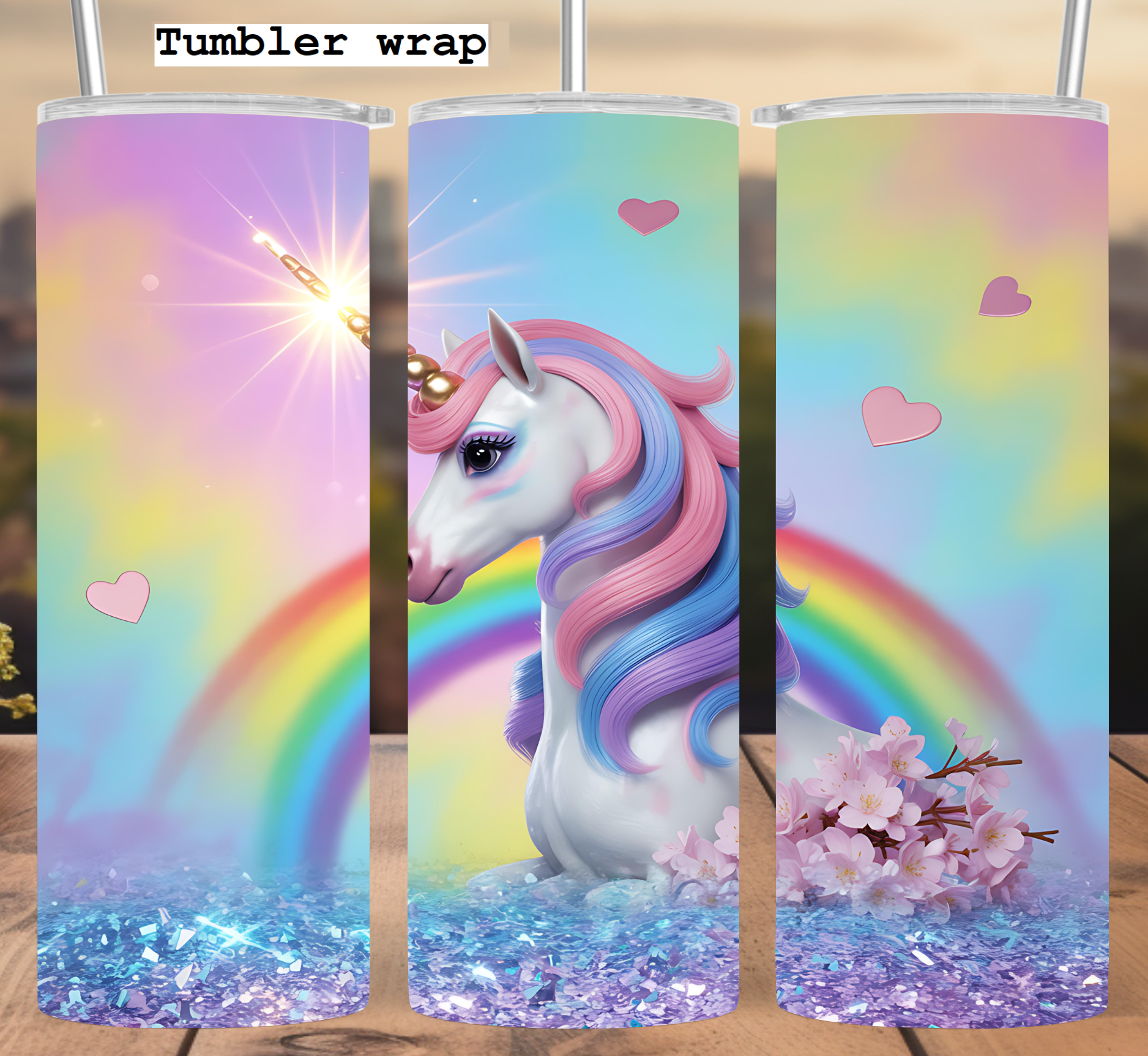 Magical Unicorn Rainbow: Pastel Sparkle Fantasy Art tumbler wrap 20oz PNG