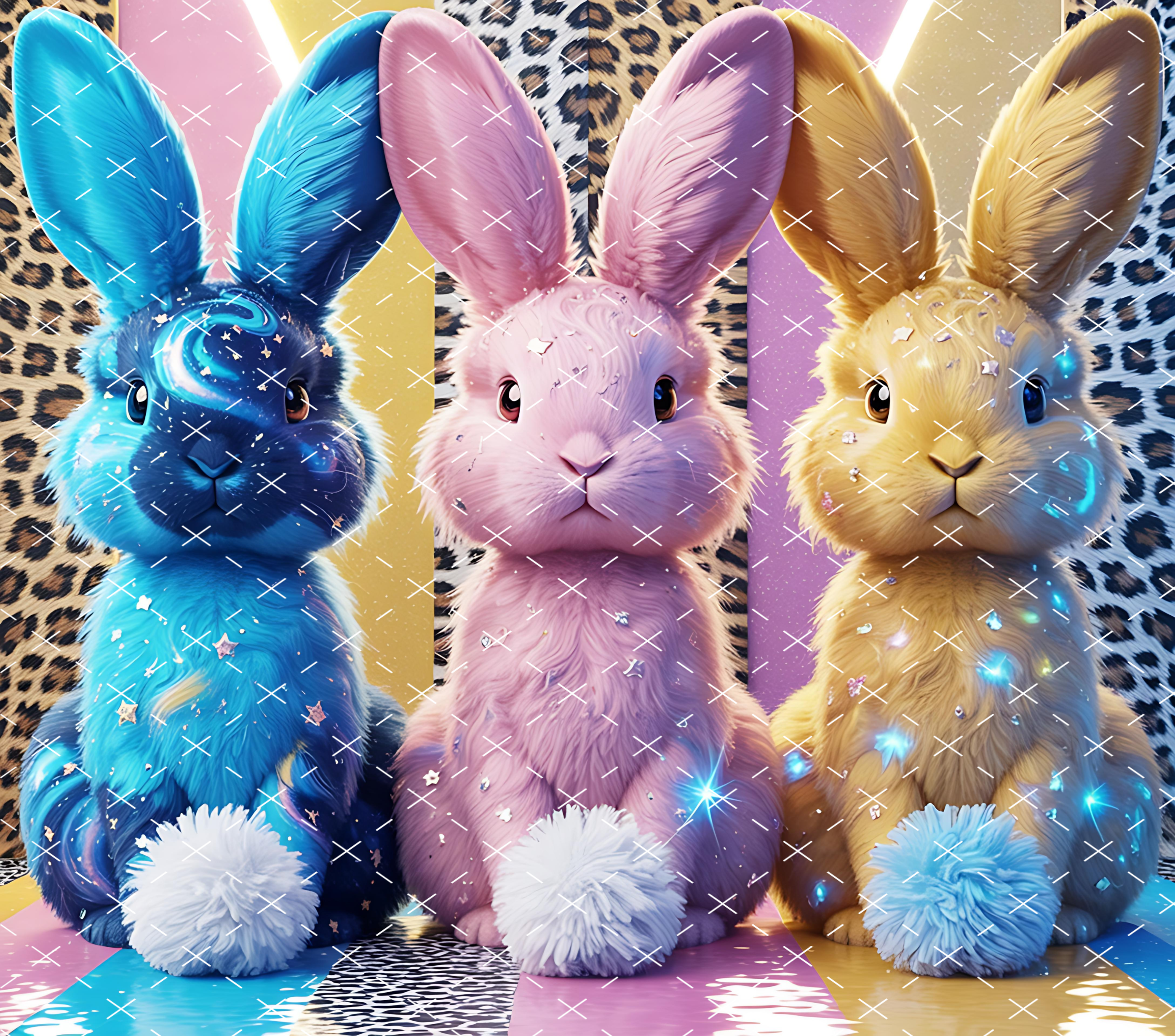 Colorful Easter Bunny Trio: Sparkly Leopard Print Pastel Design tumbler wrap 20oz PNG