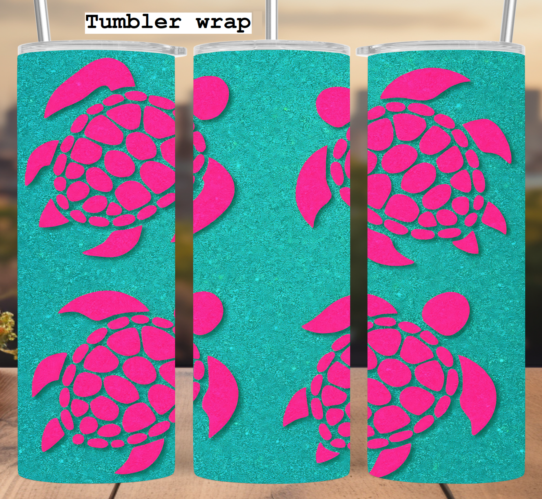 Pink Sea Turtle Pattern: Tropical Beach Style tumbler wrap 20oz PNG