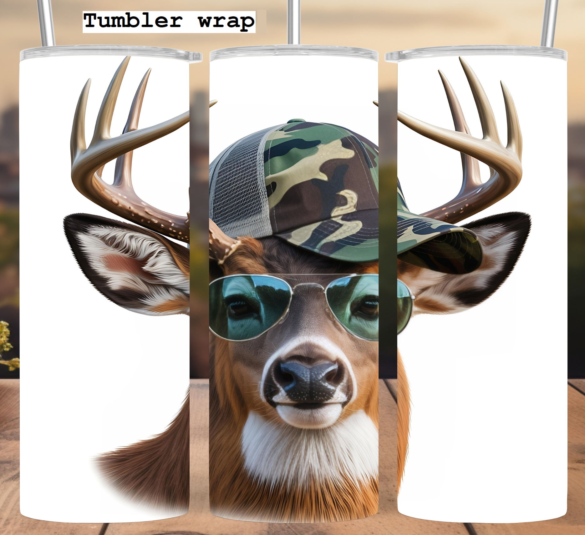 Cool Deer Camo Hunter Tumbler Wrap 20oz PNG