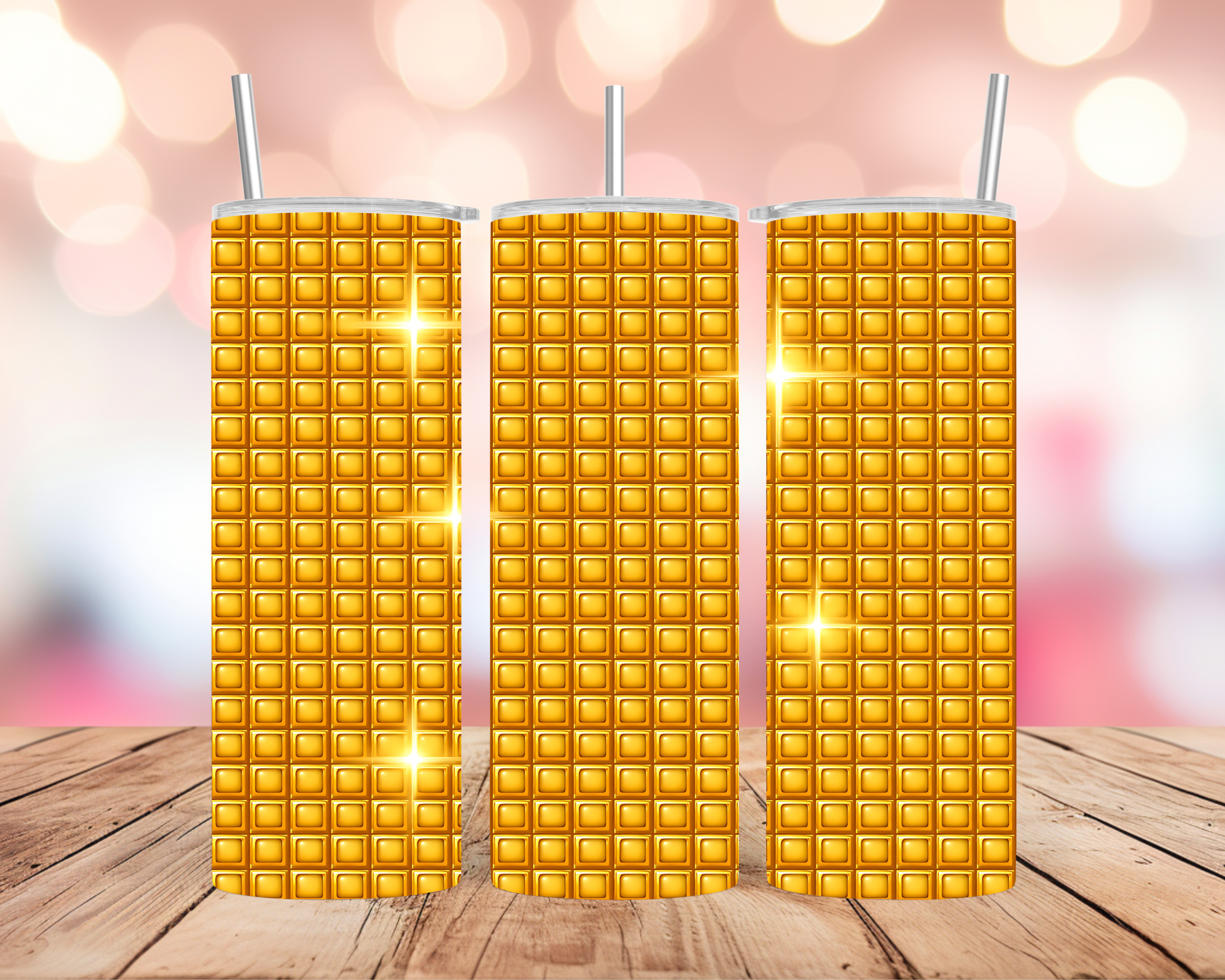 Gold Tumbler Wrap: Shiny Luxury Square Pattern 20oz PNG (Digital Download)