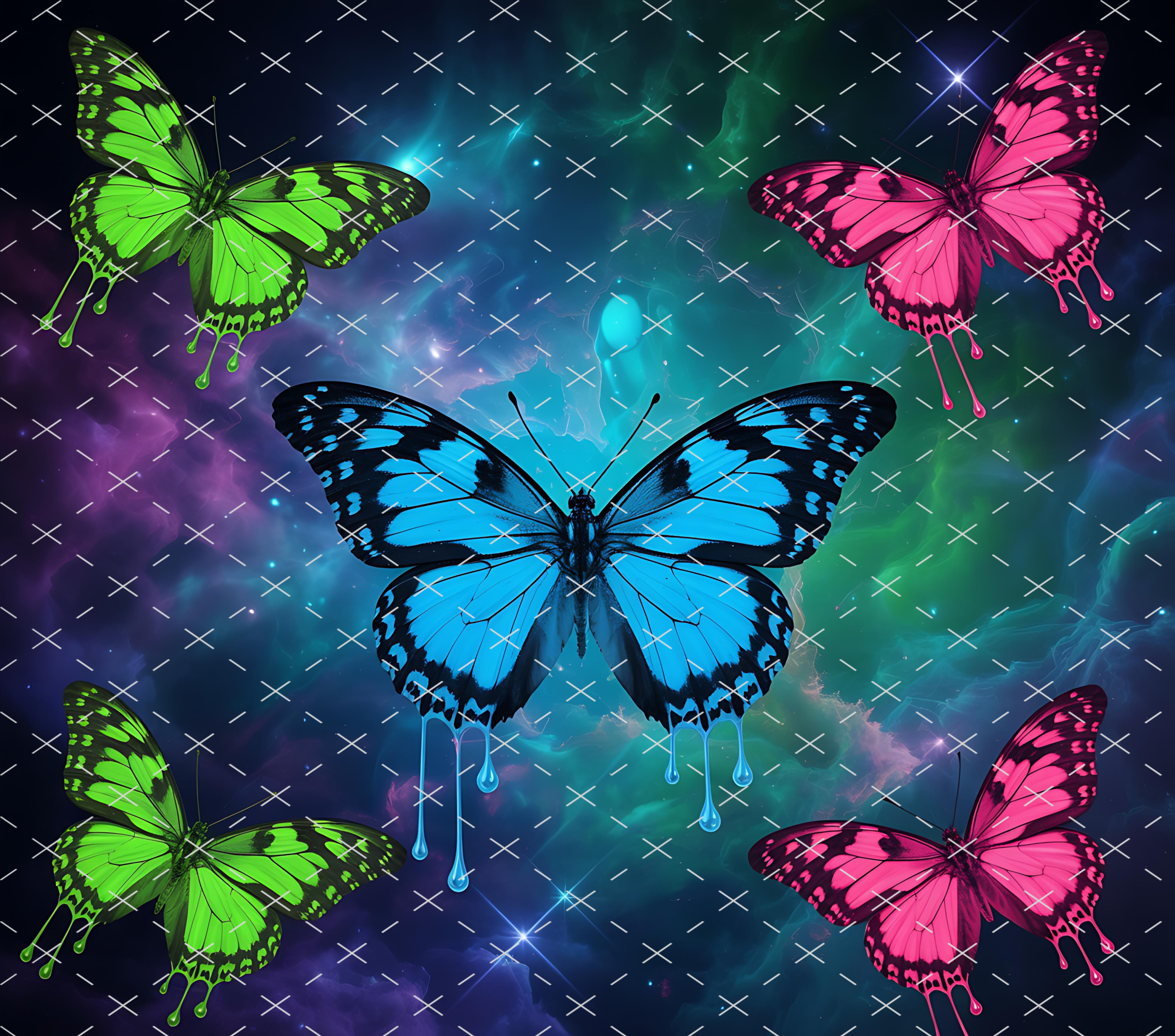 Galaxy Butterfly Design: Neon Cosmic Art with Vibrant Colors tumbler wrap 20oz PNG