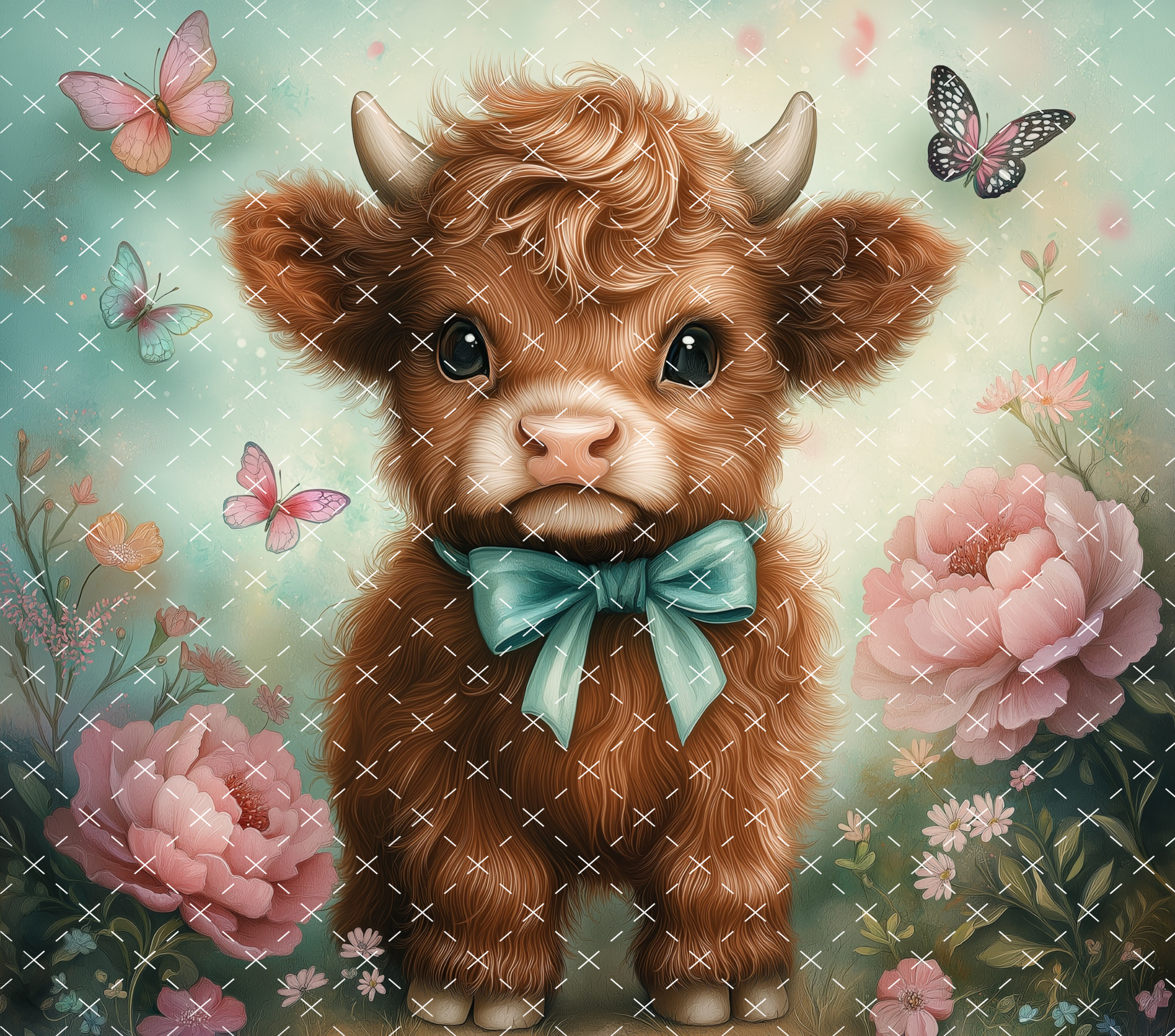 Highland Cow Tumbler Wrap: Floral Butterfly Design 20oz PNG Digital Download