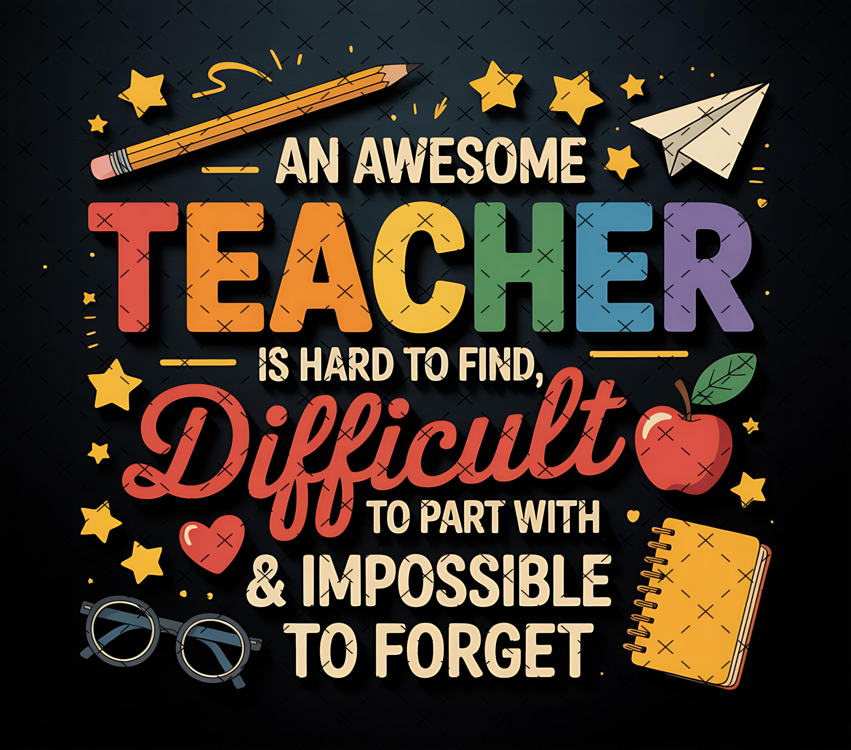 Teacher Appreciation Tumbler Wrap: Colorful Quote Design with Stars and Apple 20oz PNG (Digital Download)