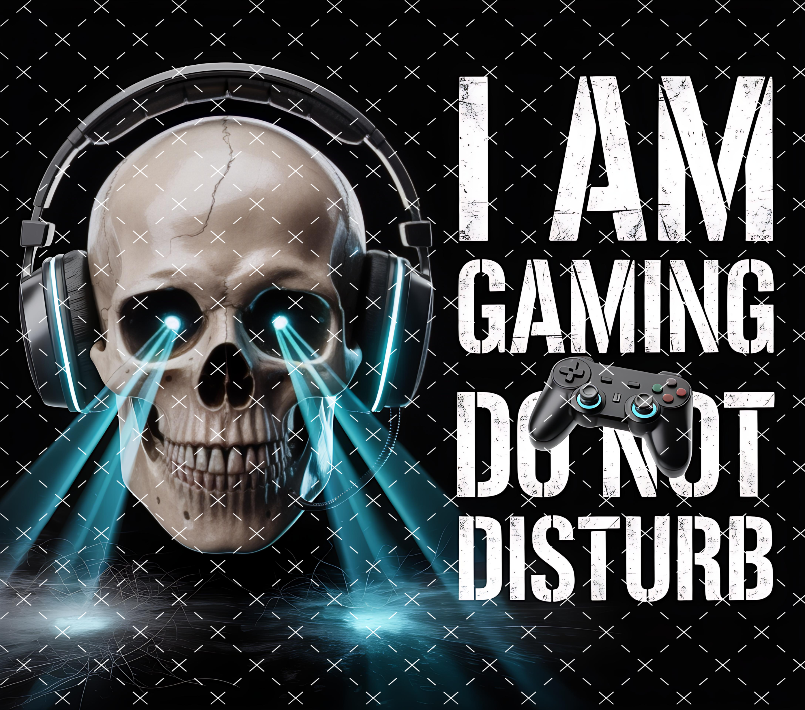 Gaming Skull Tumbler Wrap: I Am Gaming Do Not Disturb Neon Headset Design 20oz PNG (Digital Download)