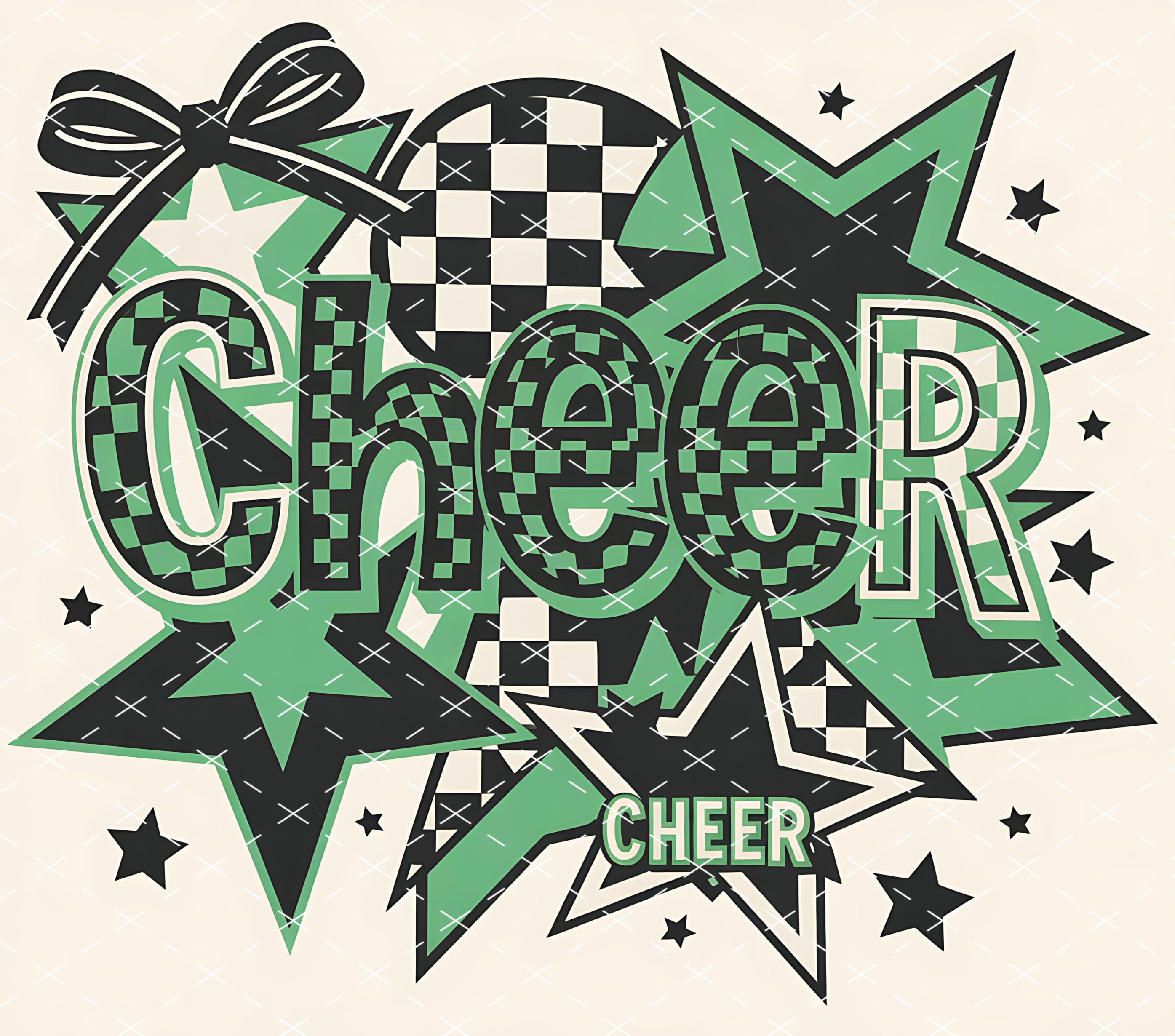 Green Checker Cheer Star: Retro Team Spirit School Design tumbler wrap 20oz PNG