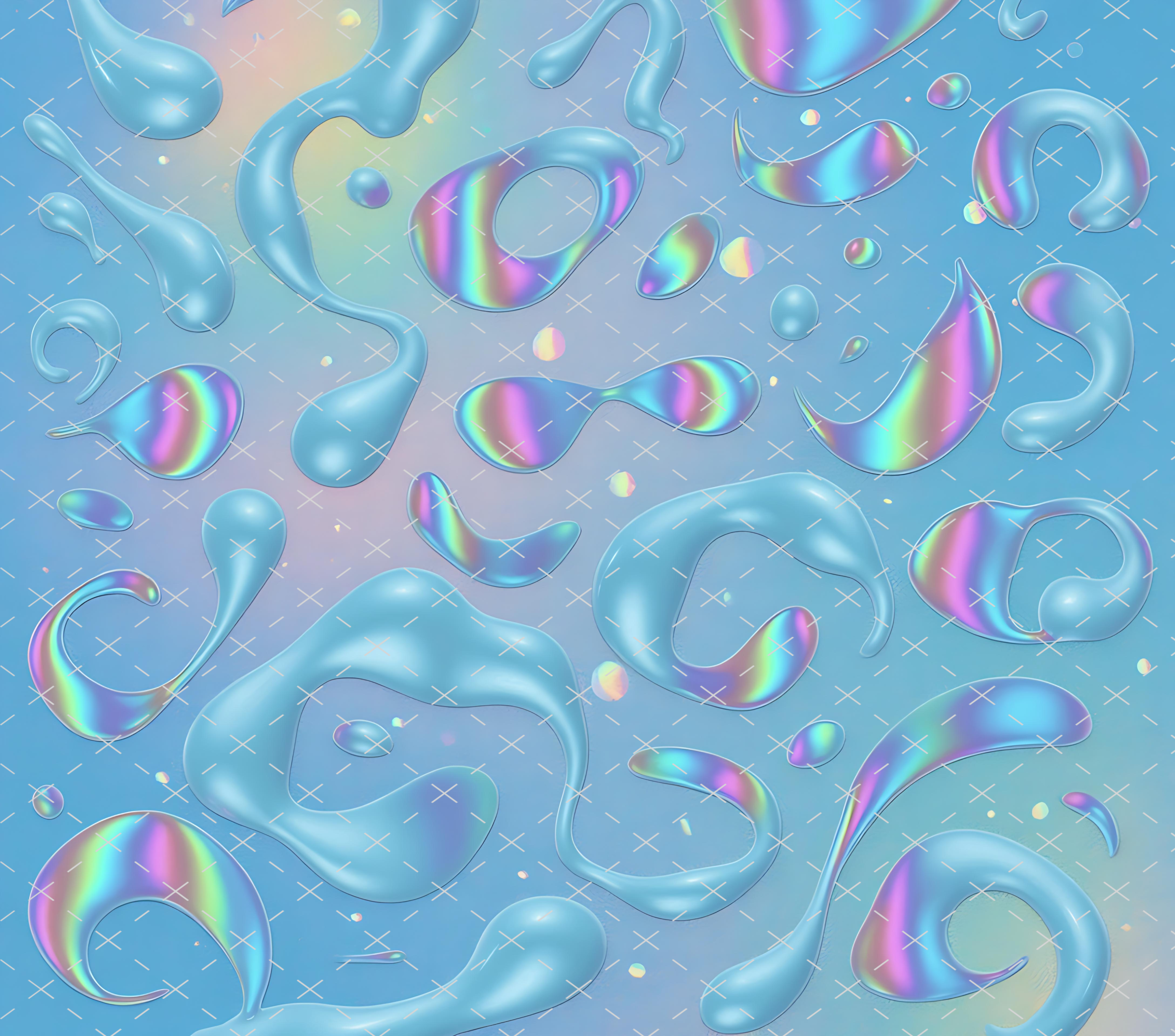 Iridescent Water Drops: Pastel Holographic Aesthetic tumbler wrap 20oz PNG