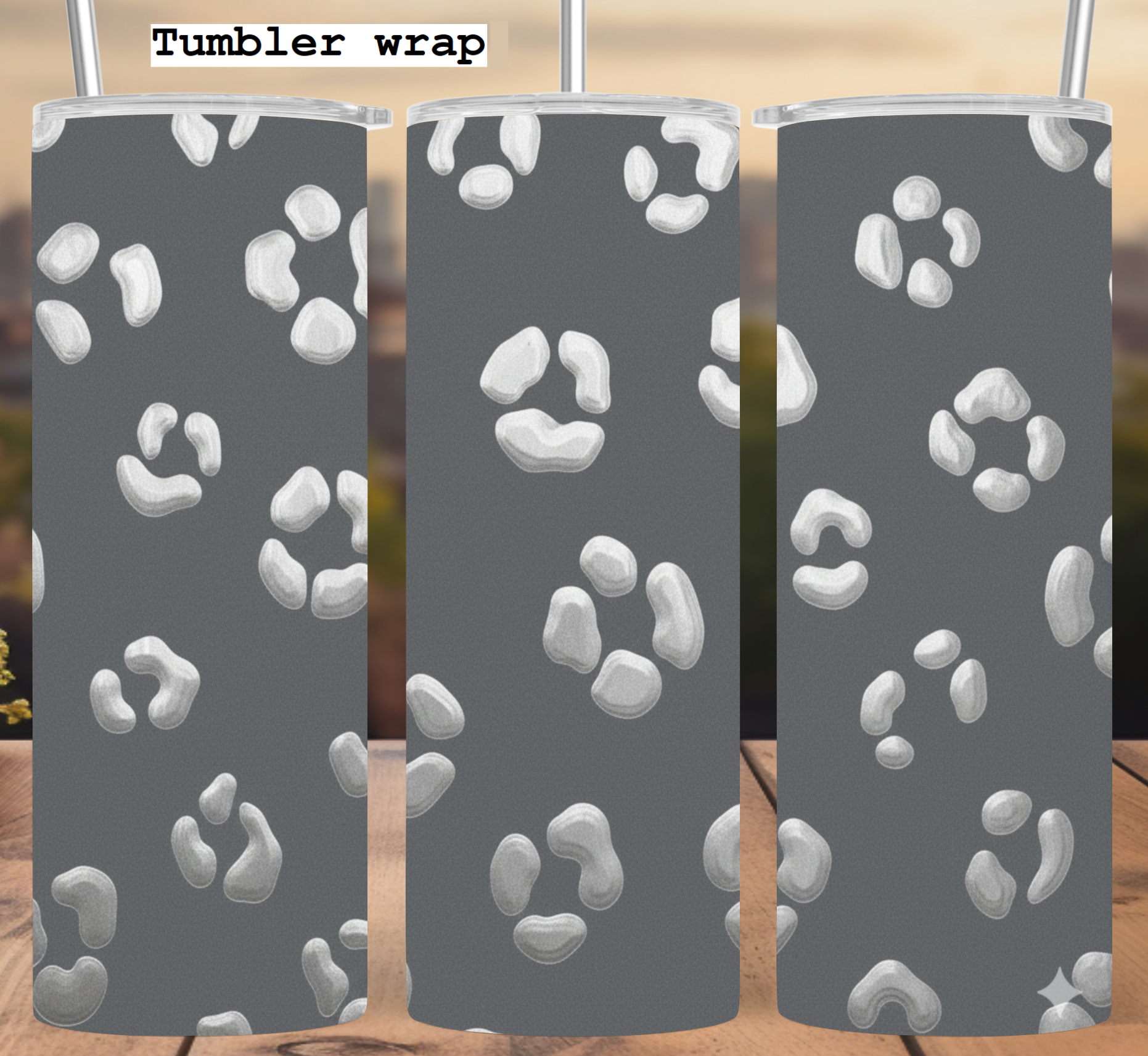 Metallic Gray Leopard Tumbler Wrap 20oz PNG: Modern Chic Animal Print Design