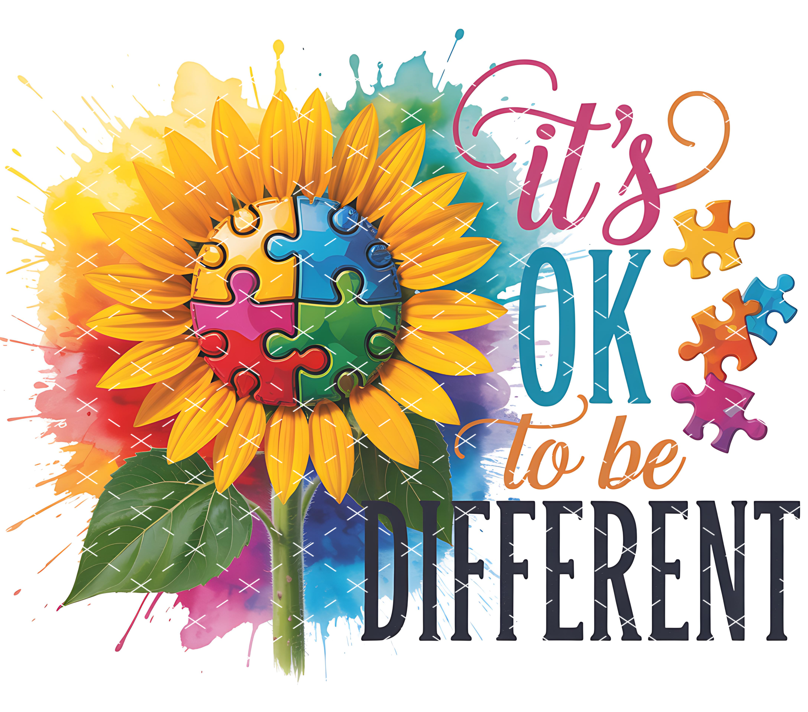 Autism Awareness Sunflower: Colorful Puzzle Design tumbler wrap 20oz PNG