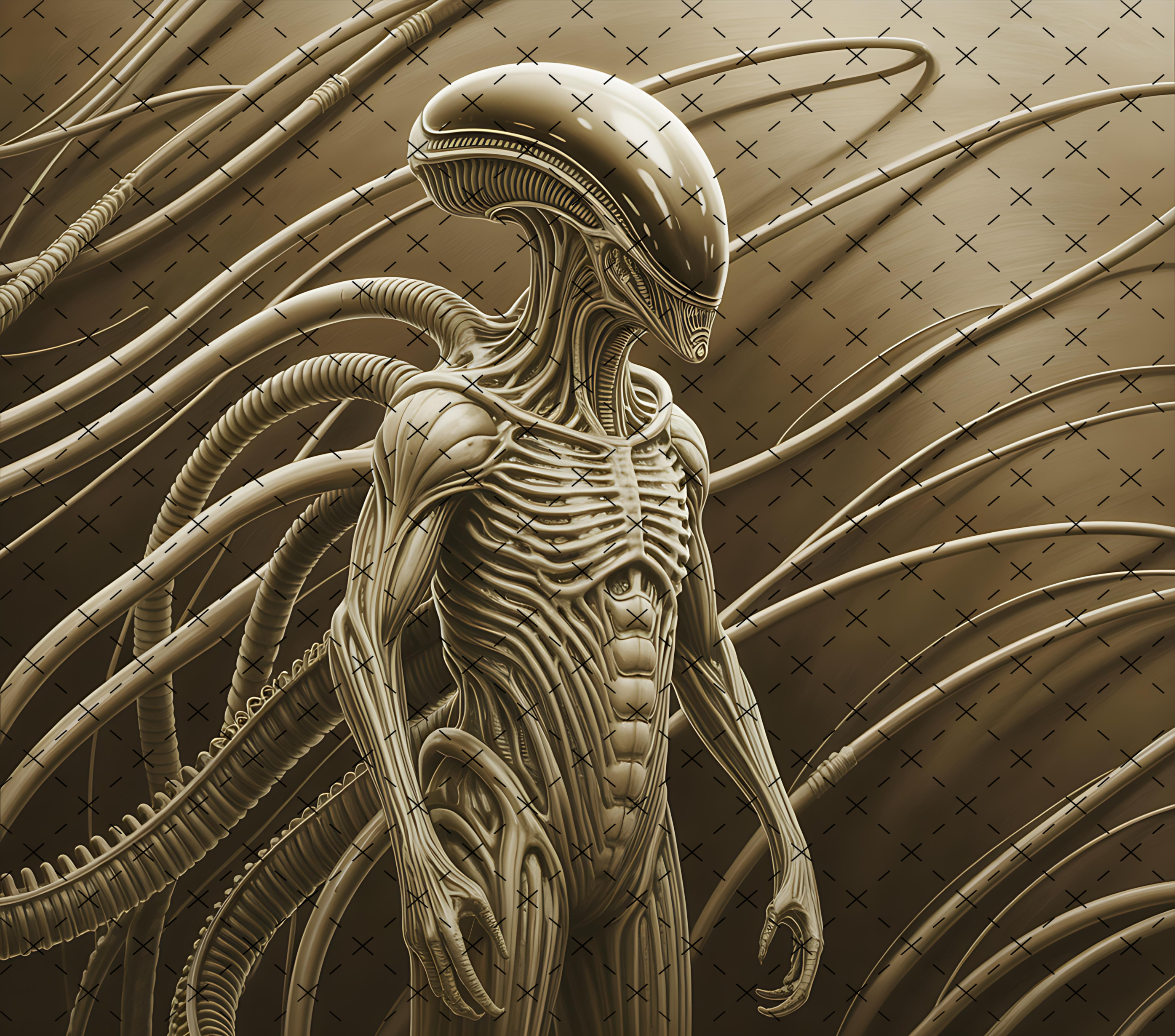 Biomechanical Alien Tumbler Wrap: Futuristic Sci-Fi Creature Design 20oz PNG (Digital Download)