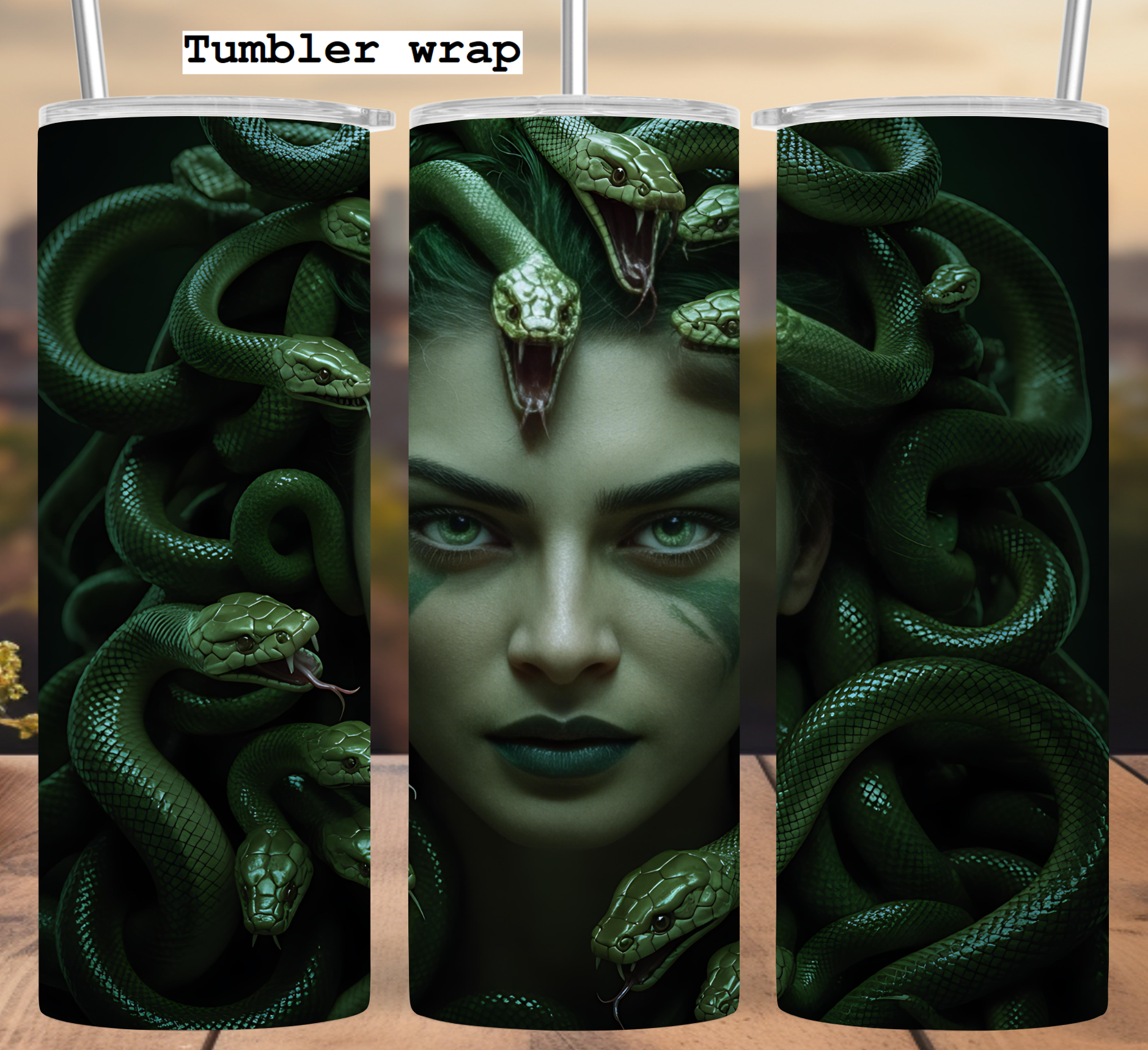 Medusa Tumbler Wrap: Green Mythology Goddess Design 20oz PNG (Digital Download)