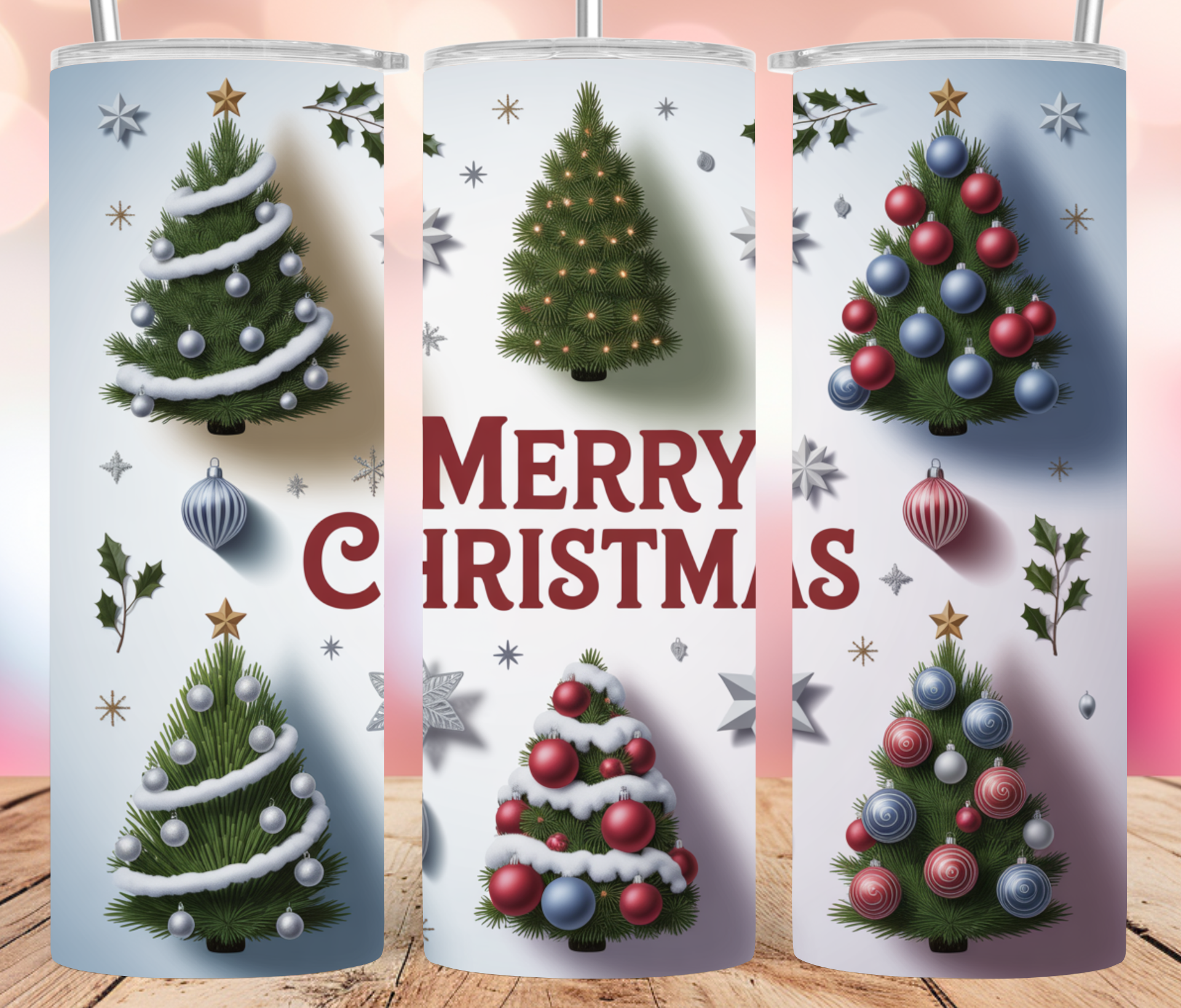 Christmas Tree Tumbler Wrap: Festive Holiday Ornaments Design 20oz PNG (Digital Download)
