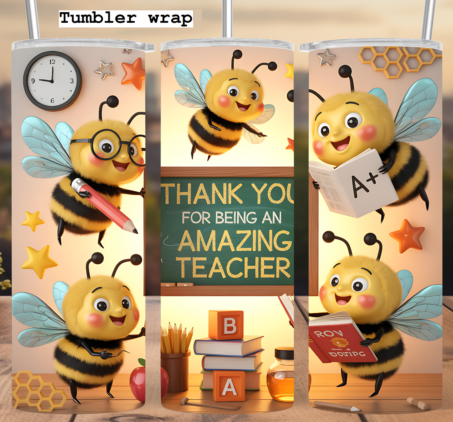 Bee Teacher Appreciation Tumbler Wrap: Cute Classroom Honey Bee Design 20oz PNG (Digital Download)
