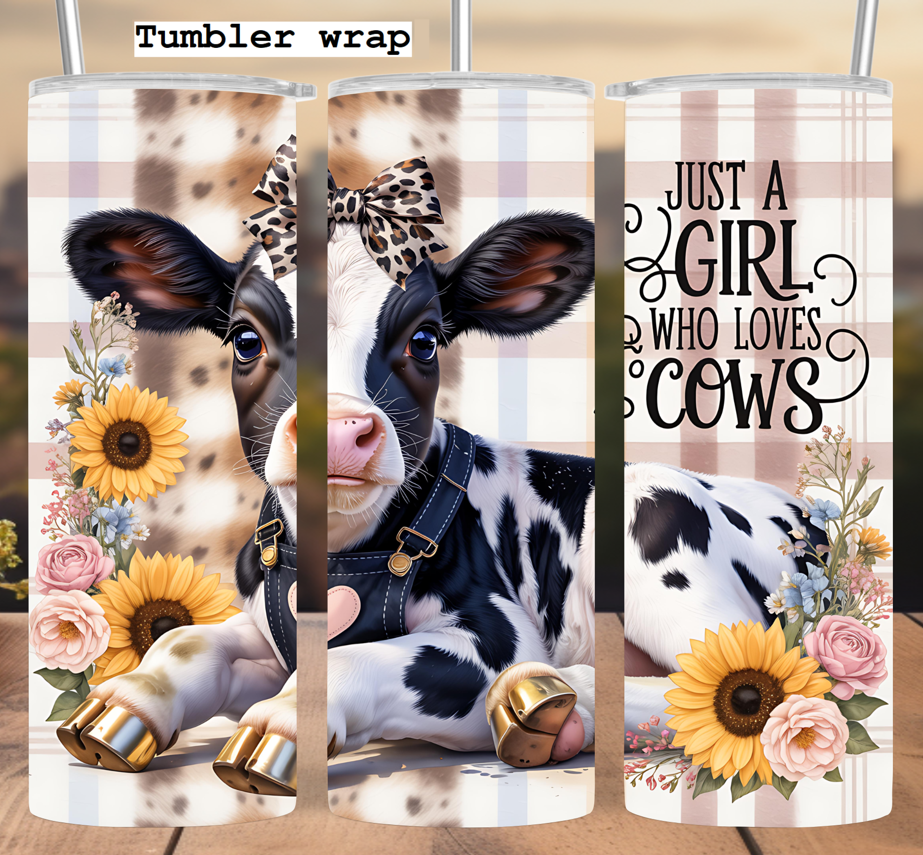 Just a Girl Who Loves Cows Tumbler Wrap 20 oz Skinny Tumbler Sublimation Design, Cute Tumbler Wrap PNG, Cow Tumbler Wrap