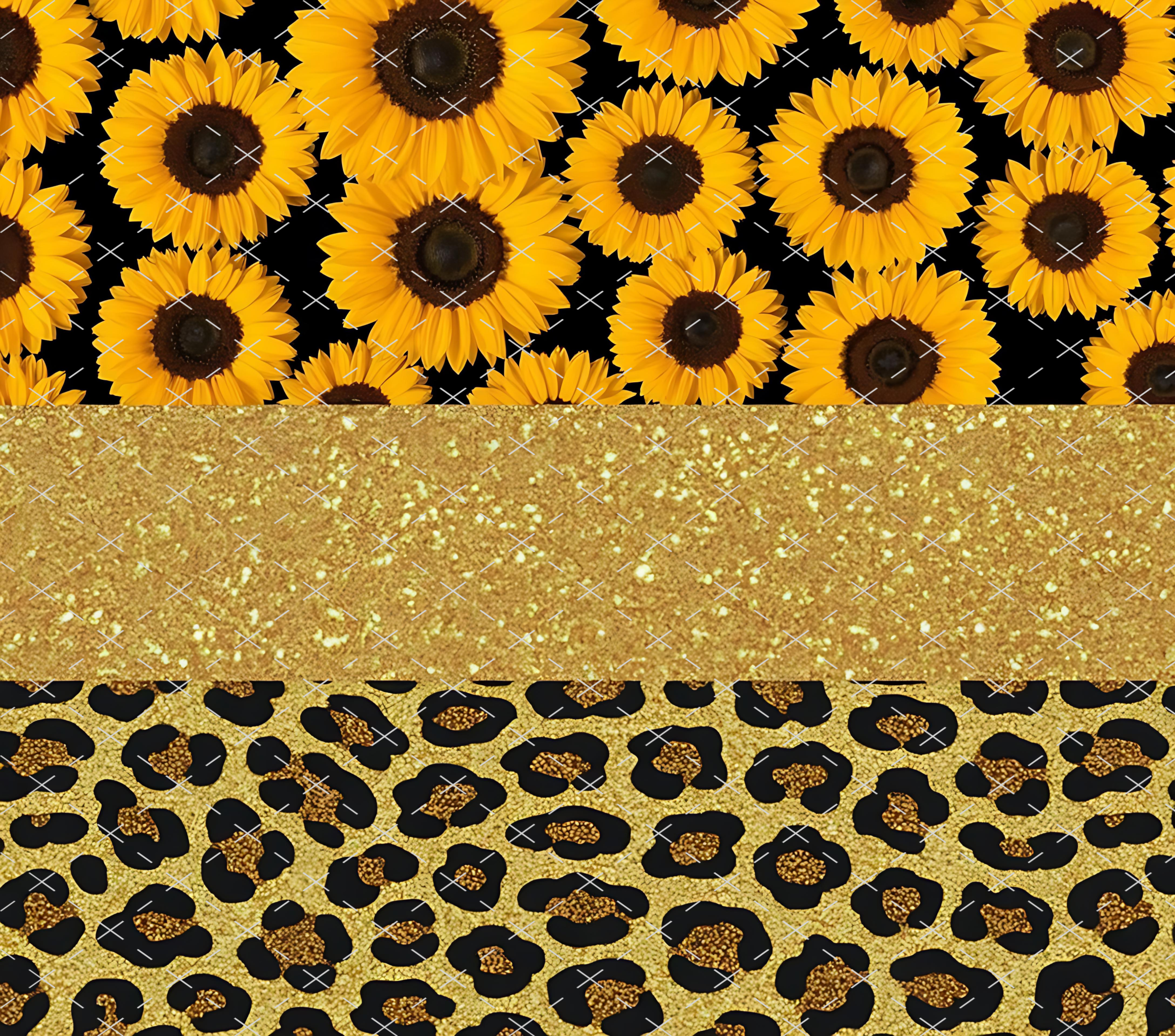 Sunflower Leopard Tumbler Wrap: Gold Glitter Floral Animal Print Design tumbler wrap 20oz PNG