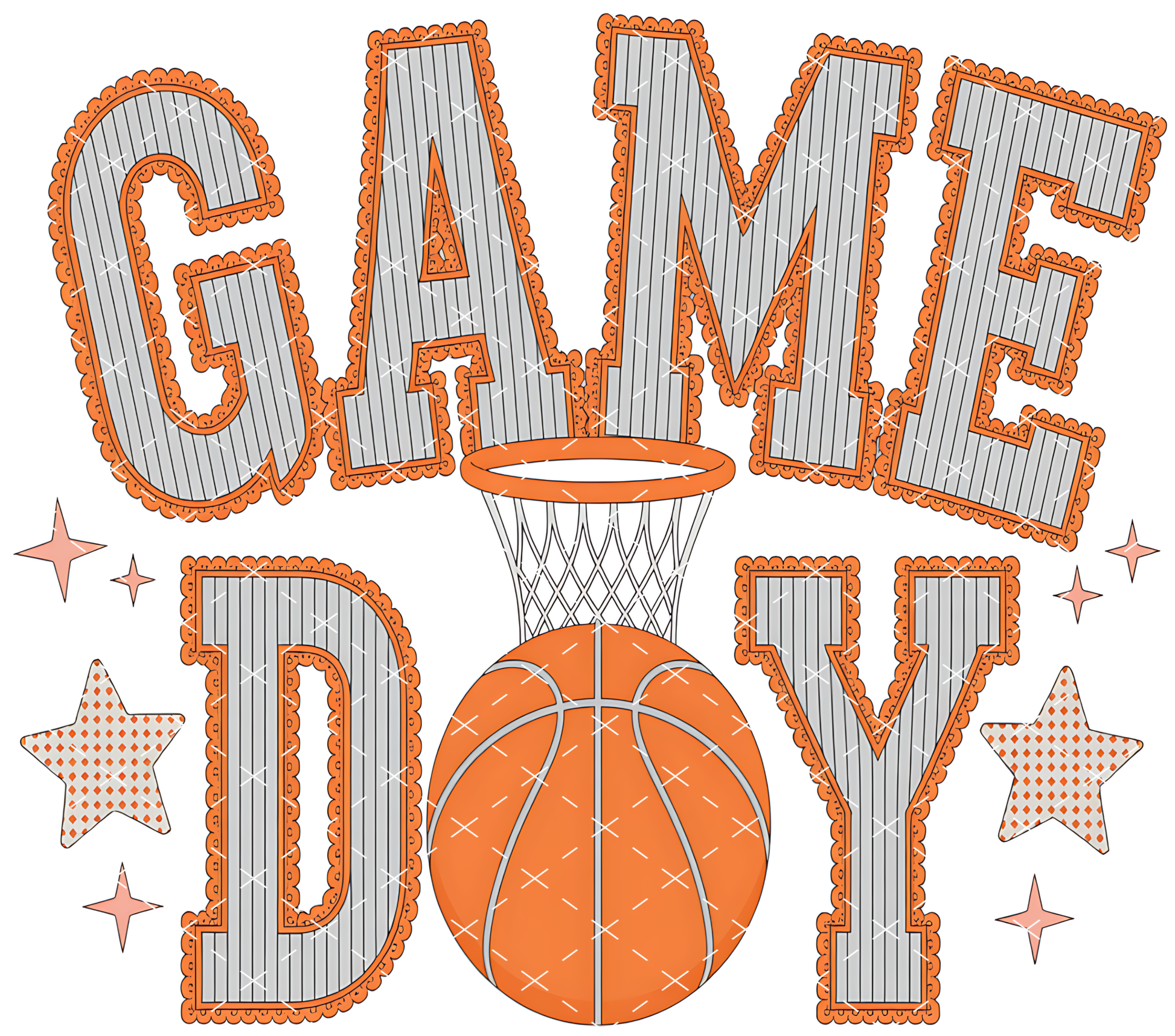 Basketball Game Day Tumbler Wrap: Orange Hoop Stars and Sporty Design tumbler wrap 20oz PNG